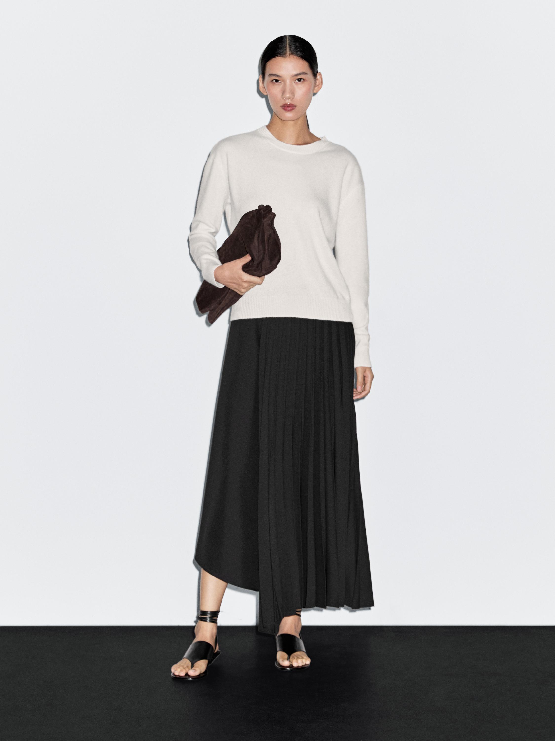 Denim midi skirt with plank detail