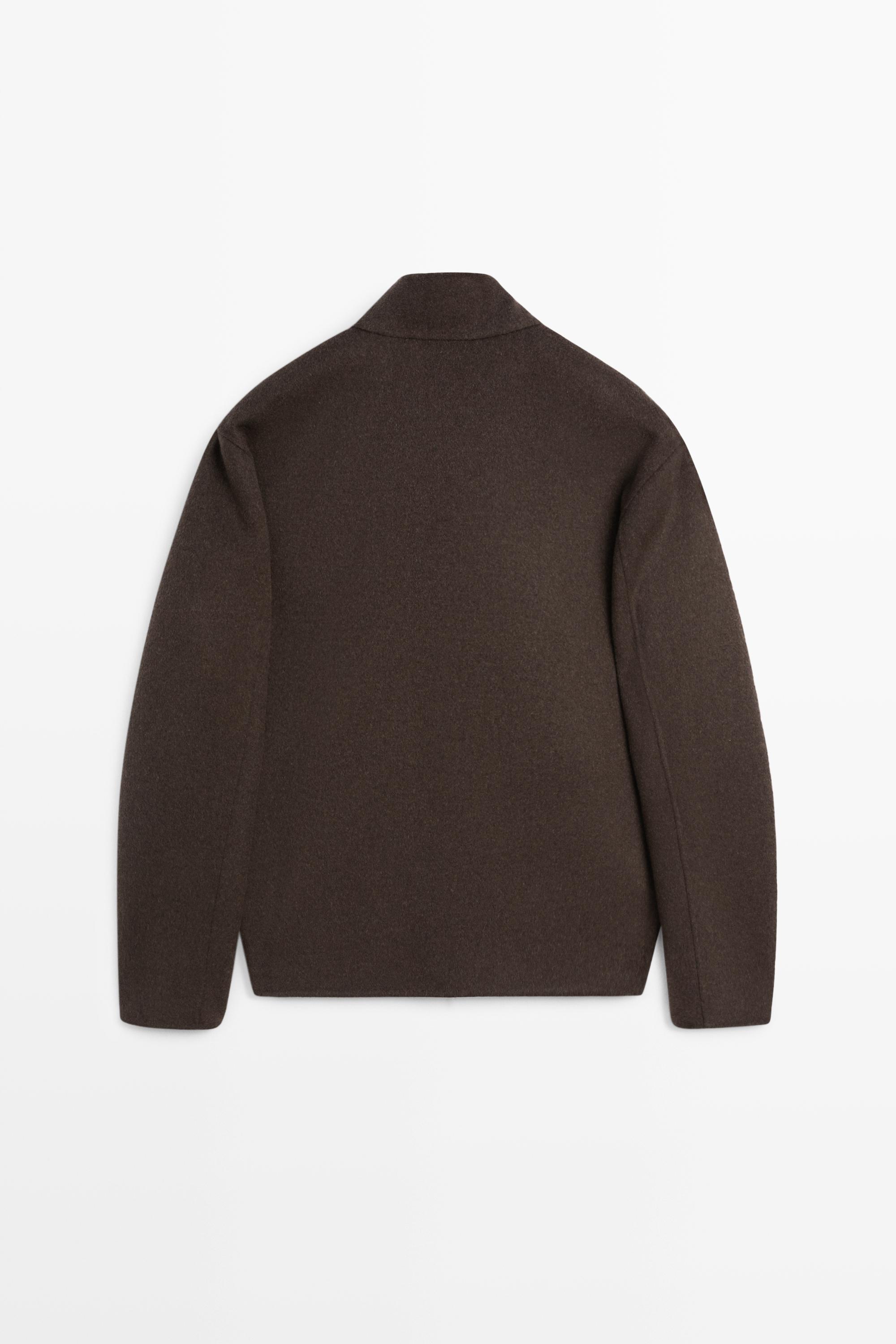 Wool blend double-fabric jacket with stand collar — BROWN