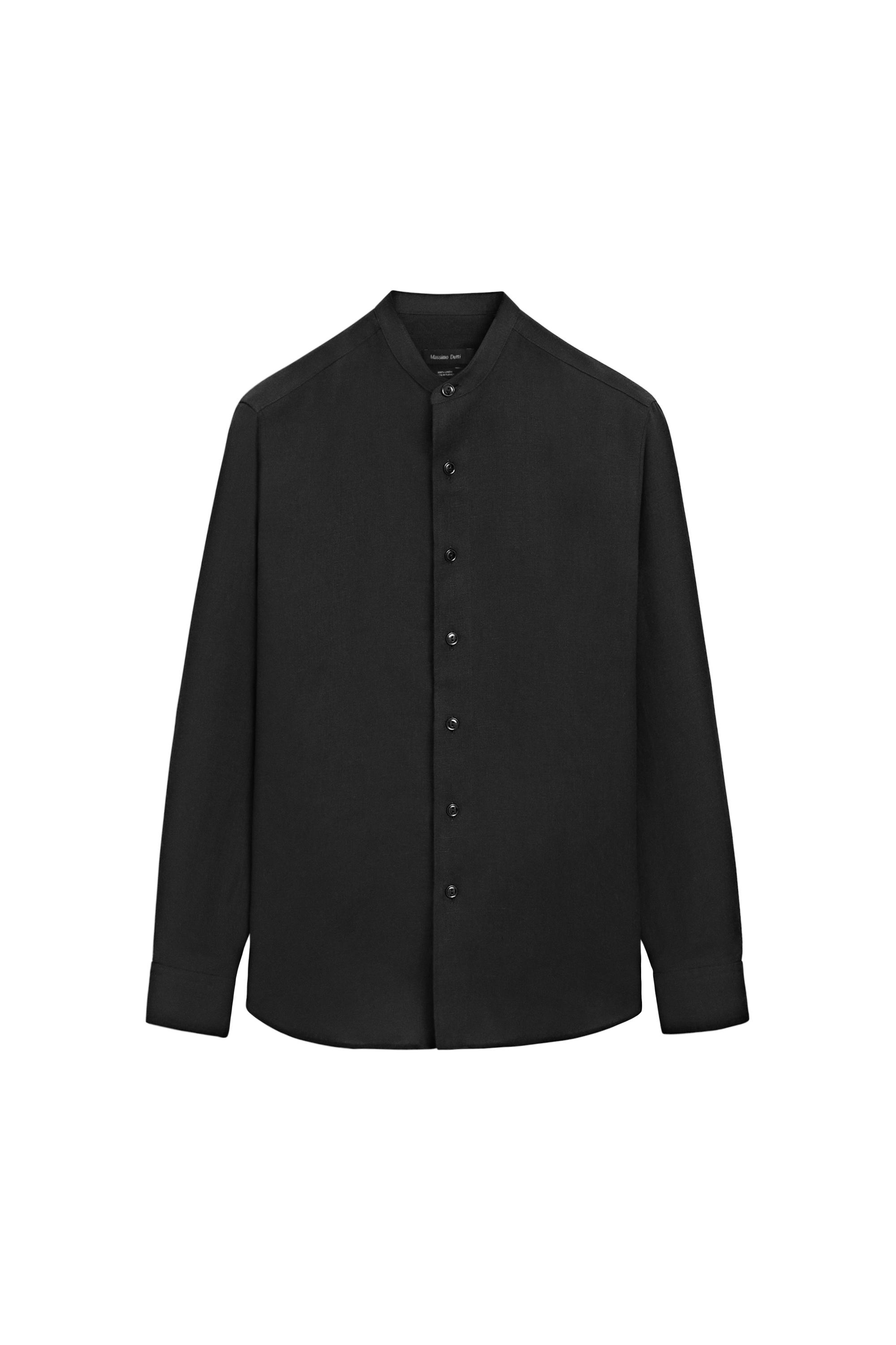 100% linen stand collar shirt · Black · Shirts | Massimo Dutti