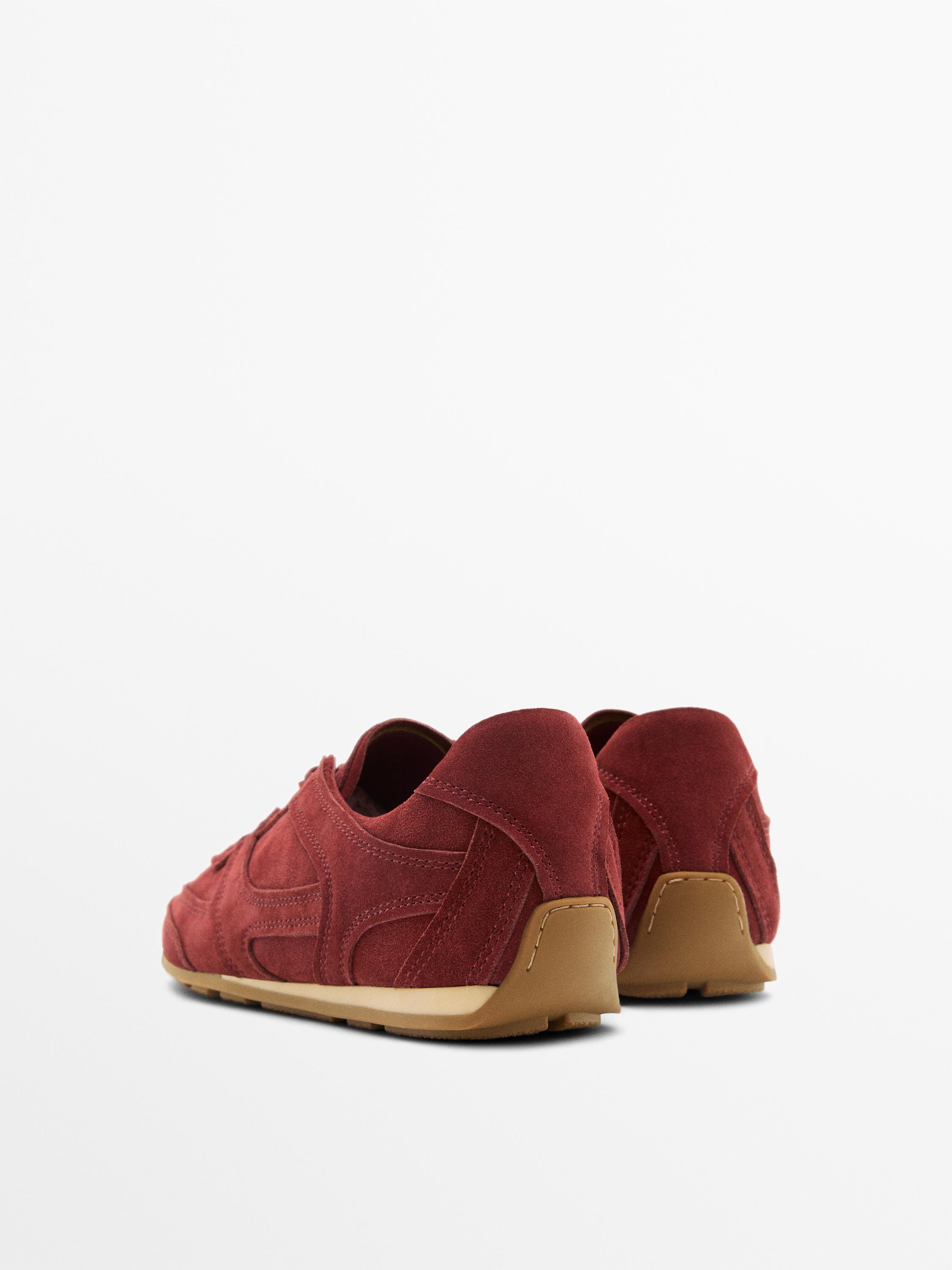 Split leather trainers with piece details — RED