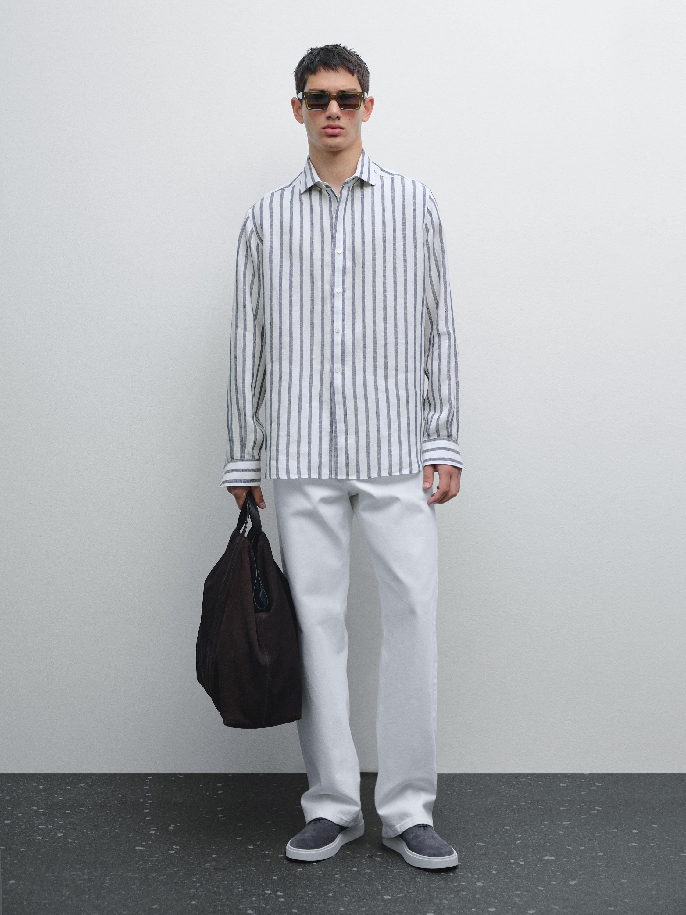 Regular fit striped linen shirt