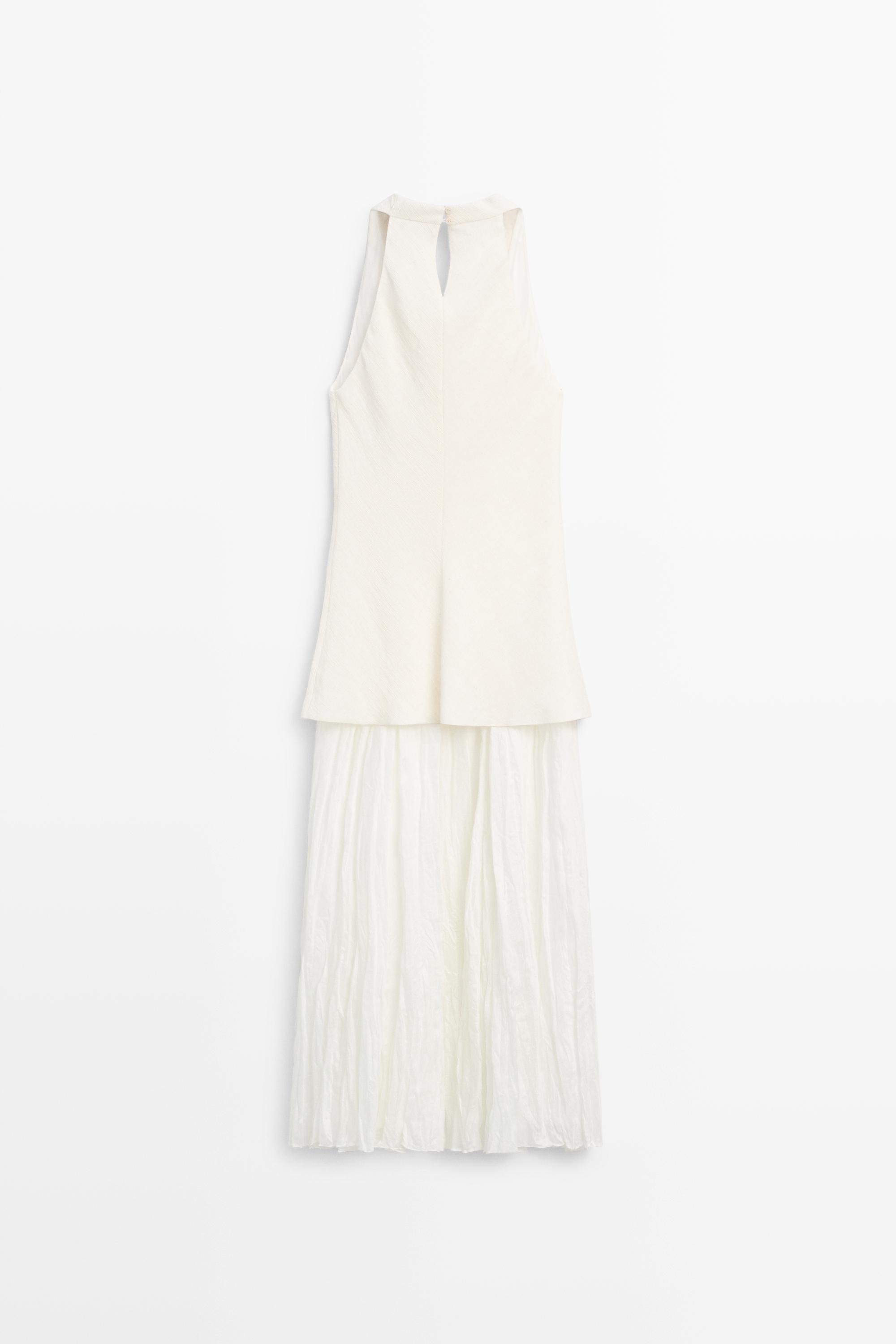 massimo dutti white pleated dress Massimo Dutti Contrast Halter Dress WITH Pleated Skirt Maxi dress, Women's, Size: Medium, White