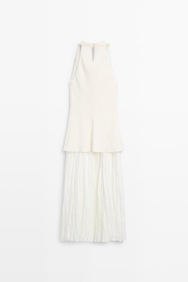 Combined flowing pleated linen dress — Off white 6