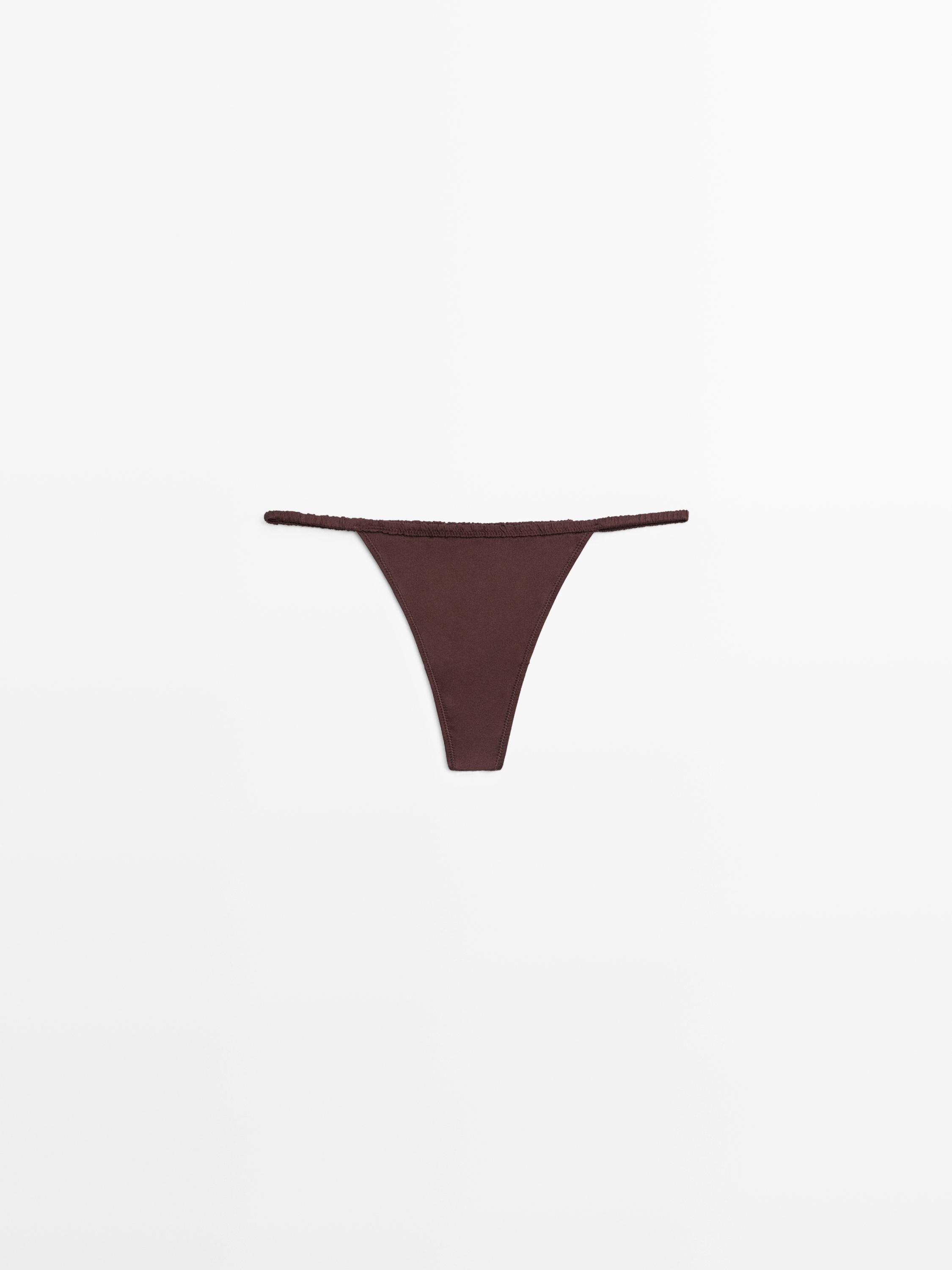 Silk thong with lace detail — BROWN