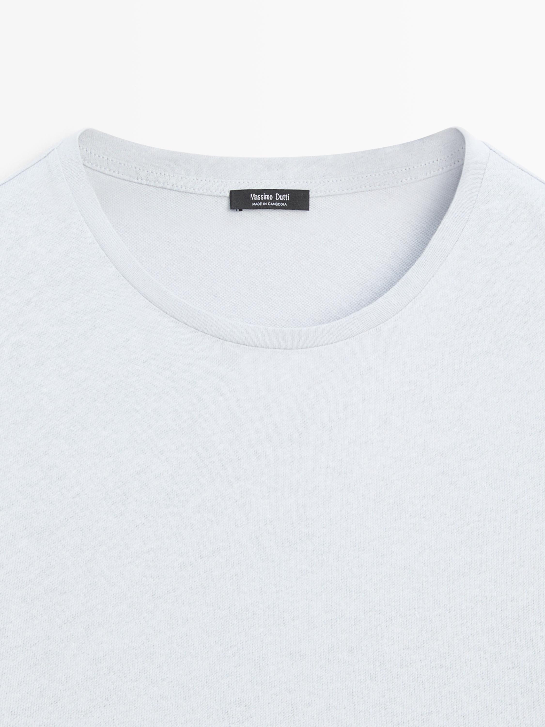 Short sleeve linen and cotton T-shirt — Light Blue