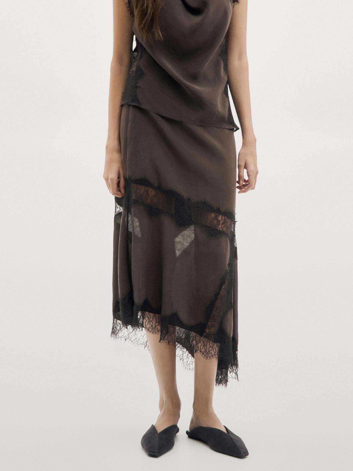 FLOWING ASYMMETRIC MIDI SKIRT WITH LACE DETAIL