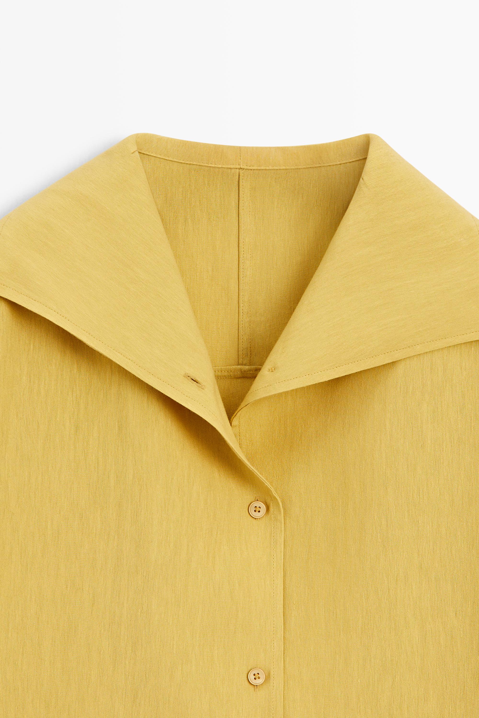Flowing linen blend shirt with statement collar — MUSTARD YELLOW