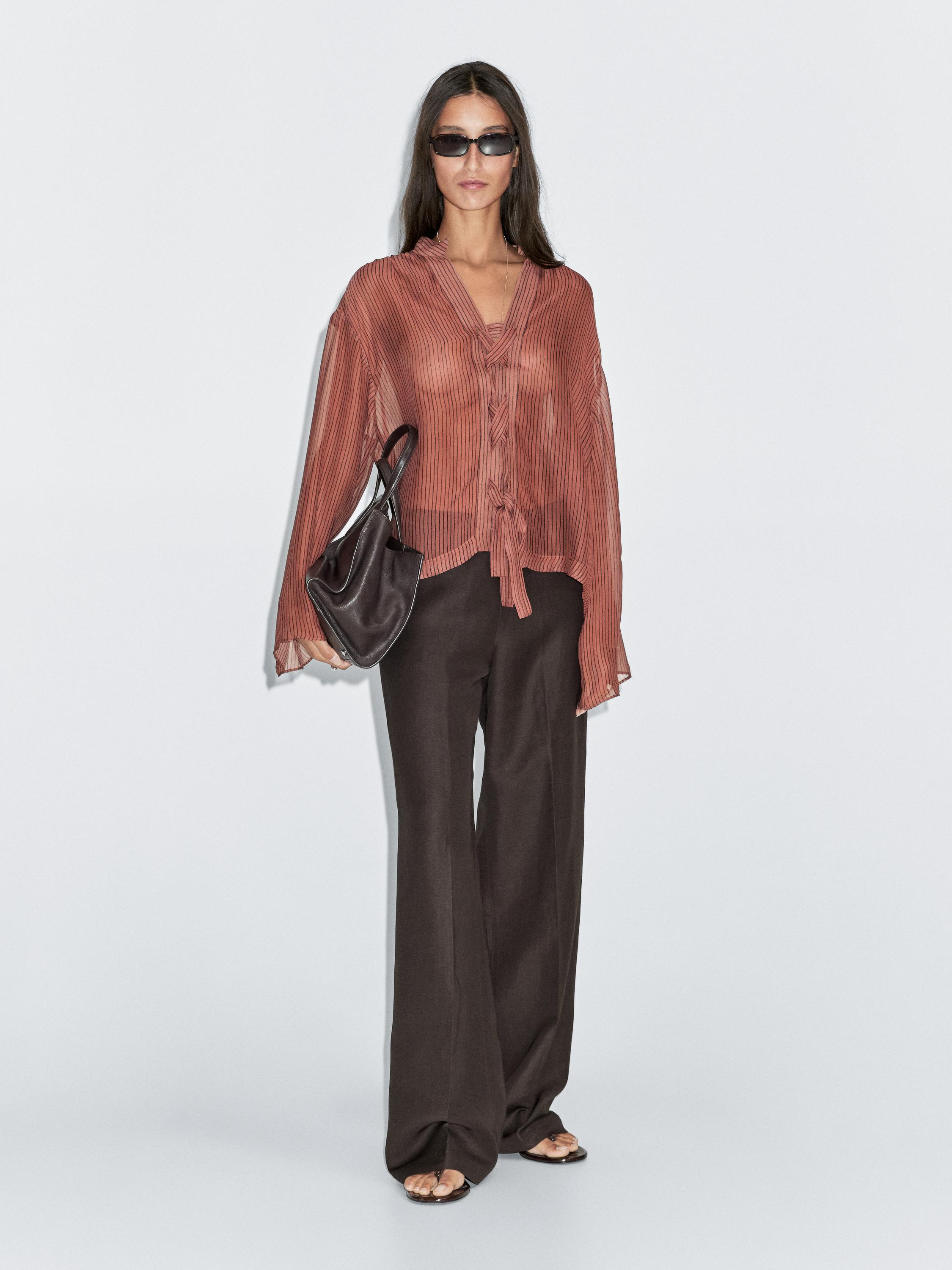 Semi-sheer shirt with tie detail