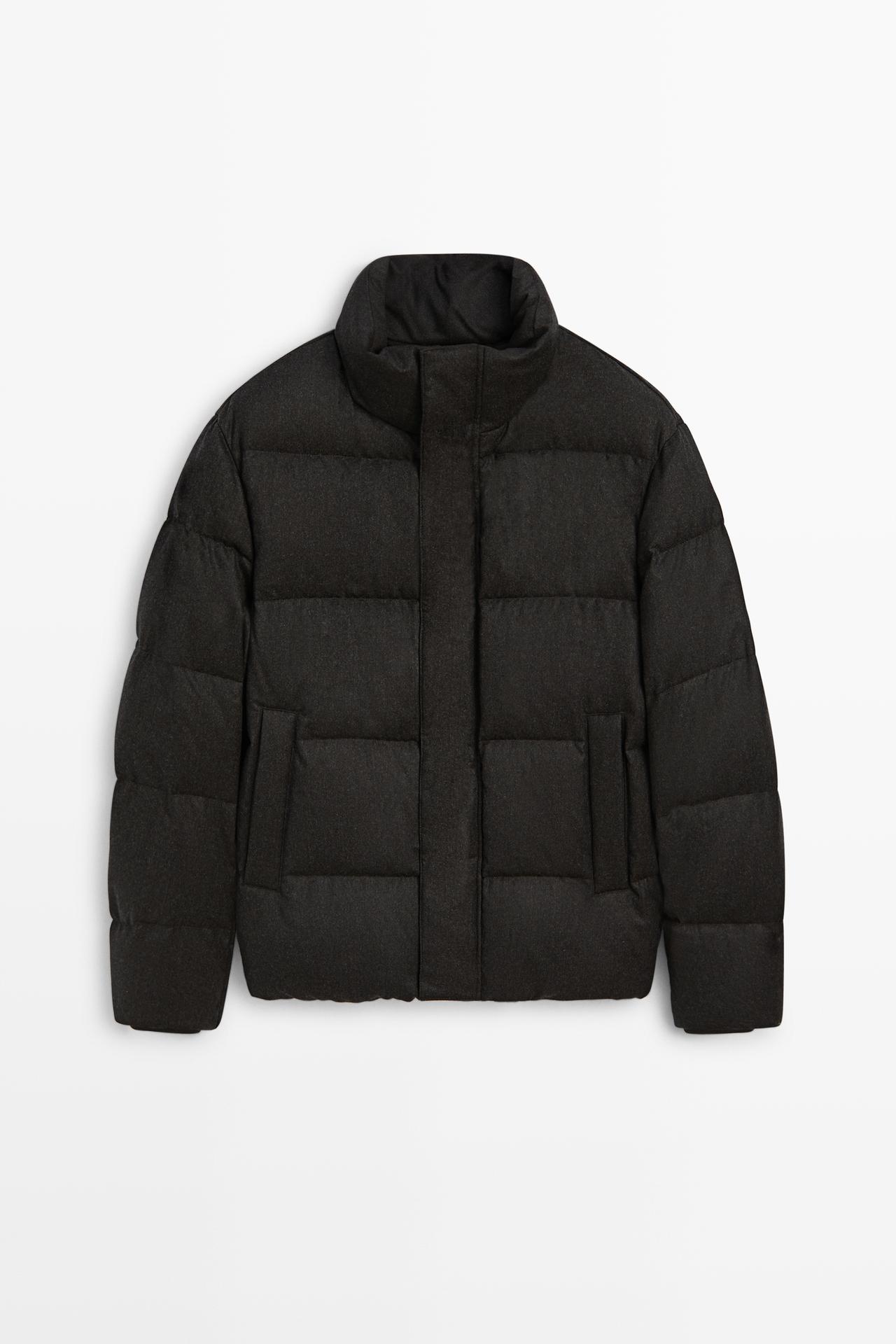 100% WOOL HIGH NECK DOWN JACKET — BROWN TONES