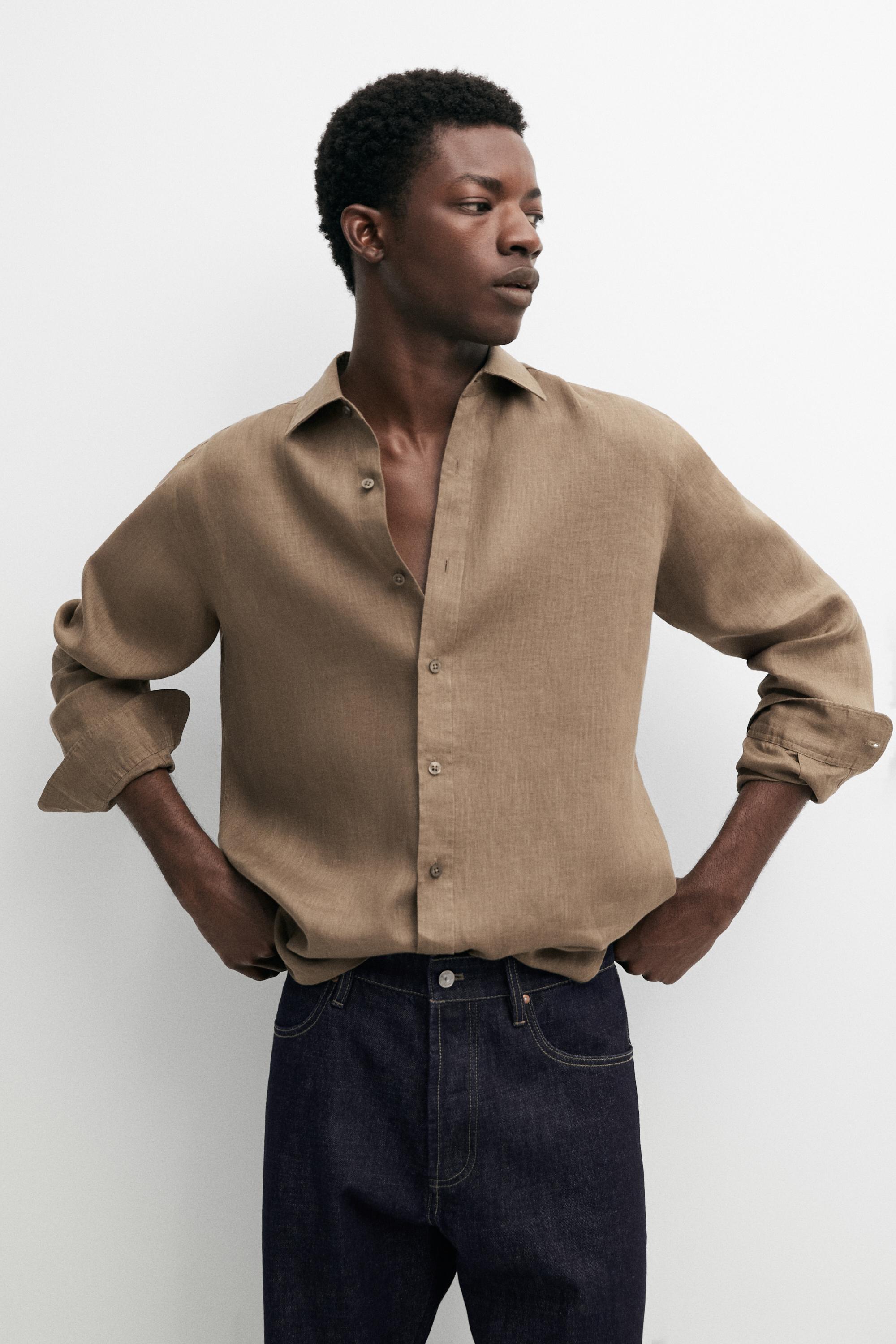 100% linen slim fit shirt — SAND