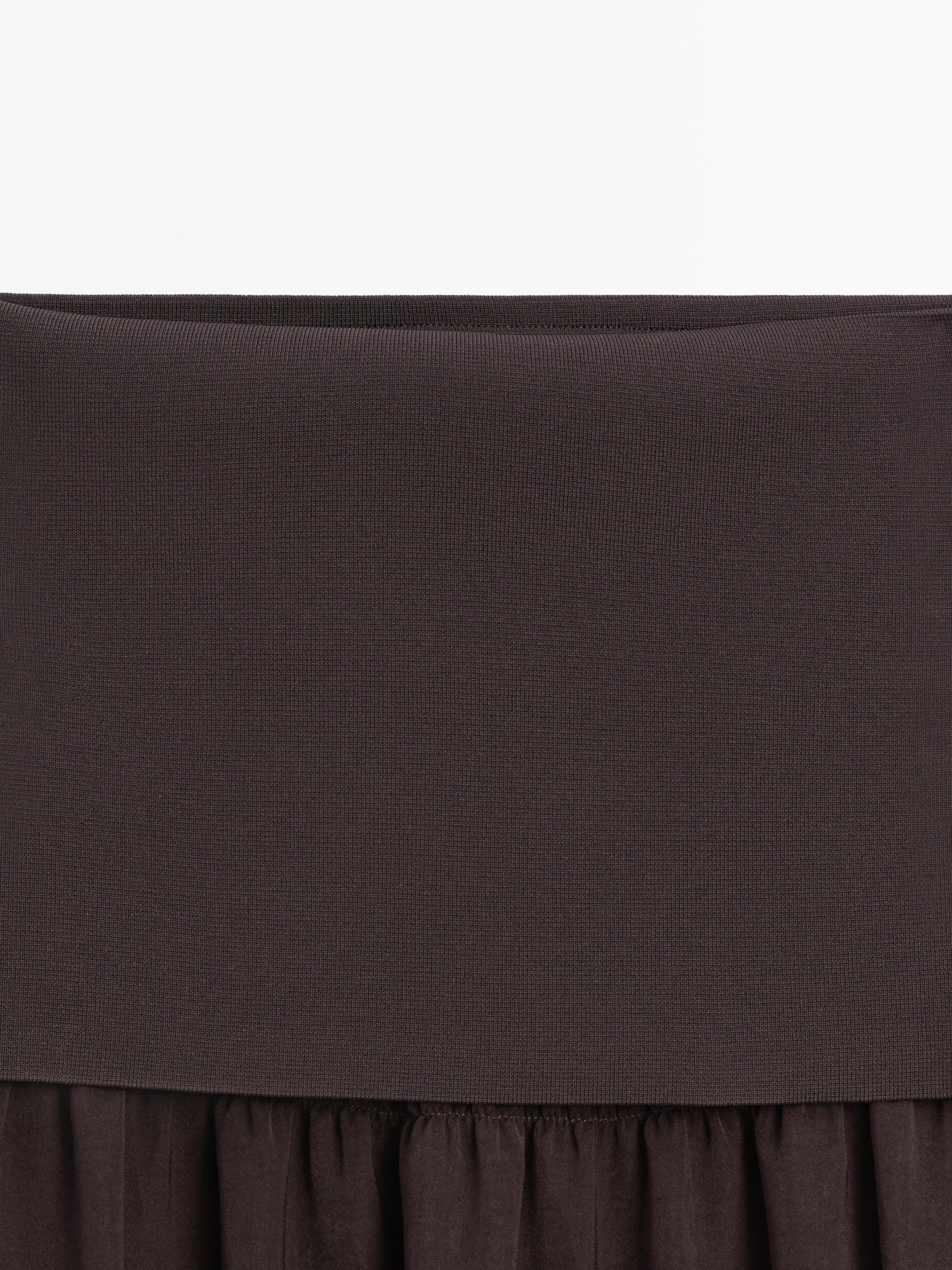 Flowing contrast midi skirt — BROWN
