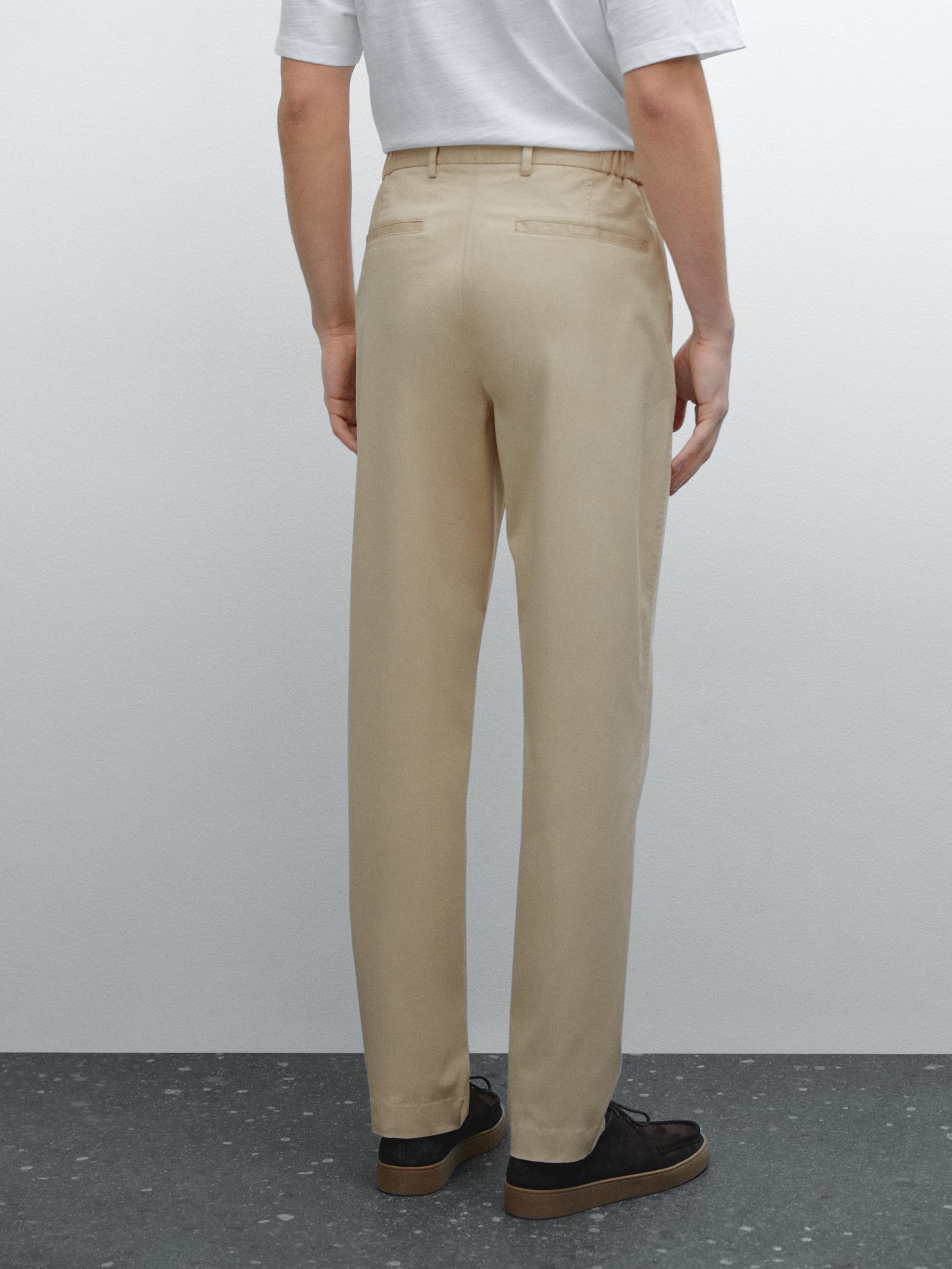 Cotton blend tapered fit trousers