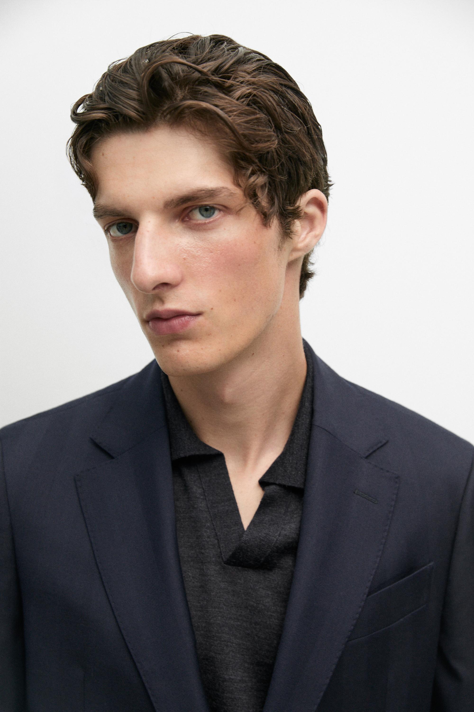Herringbone suit blazer — NAVY BLUE