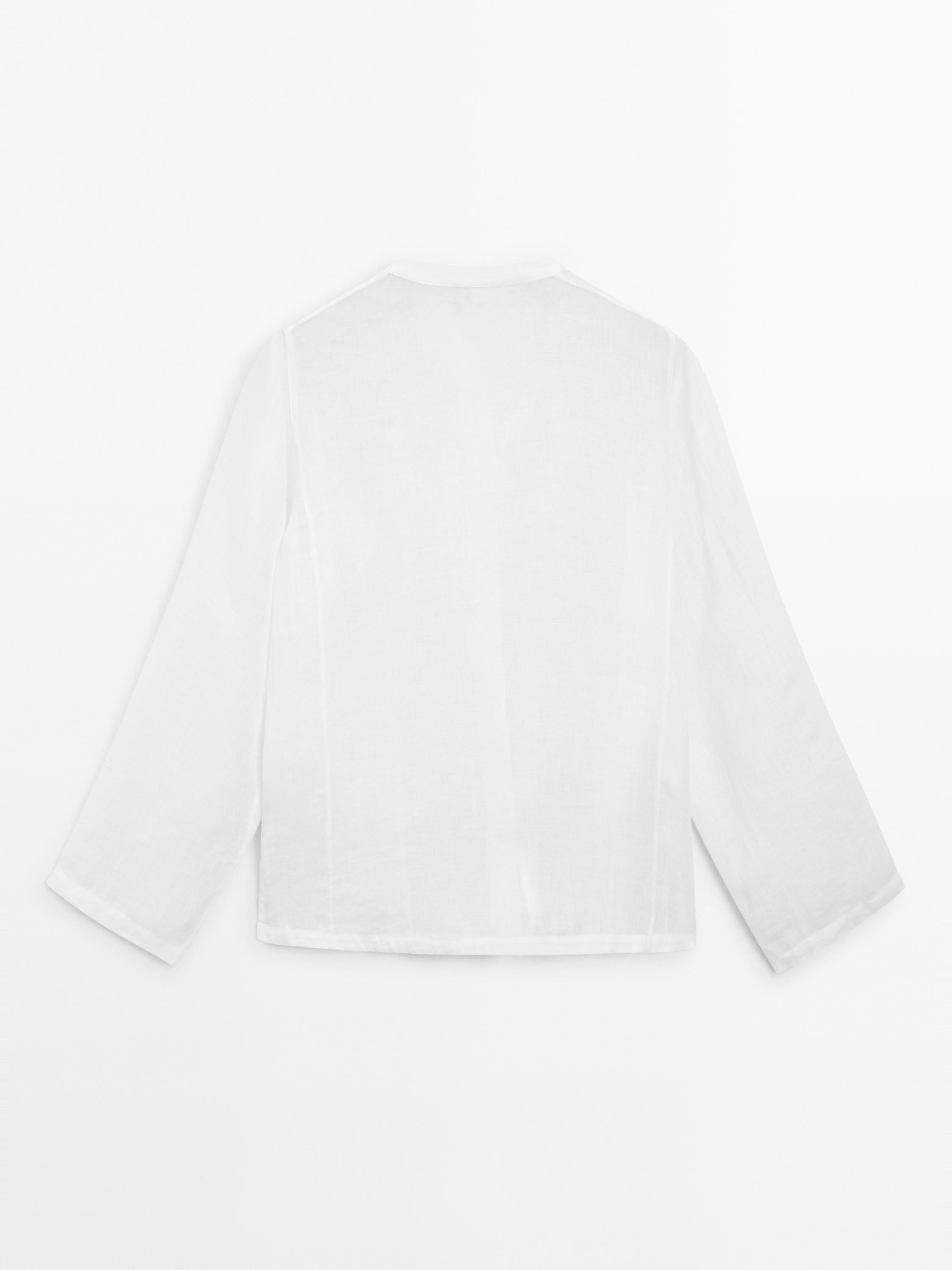 100% linen stand-up collar shirt