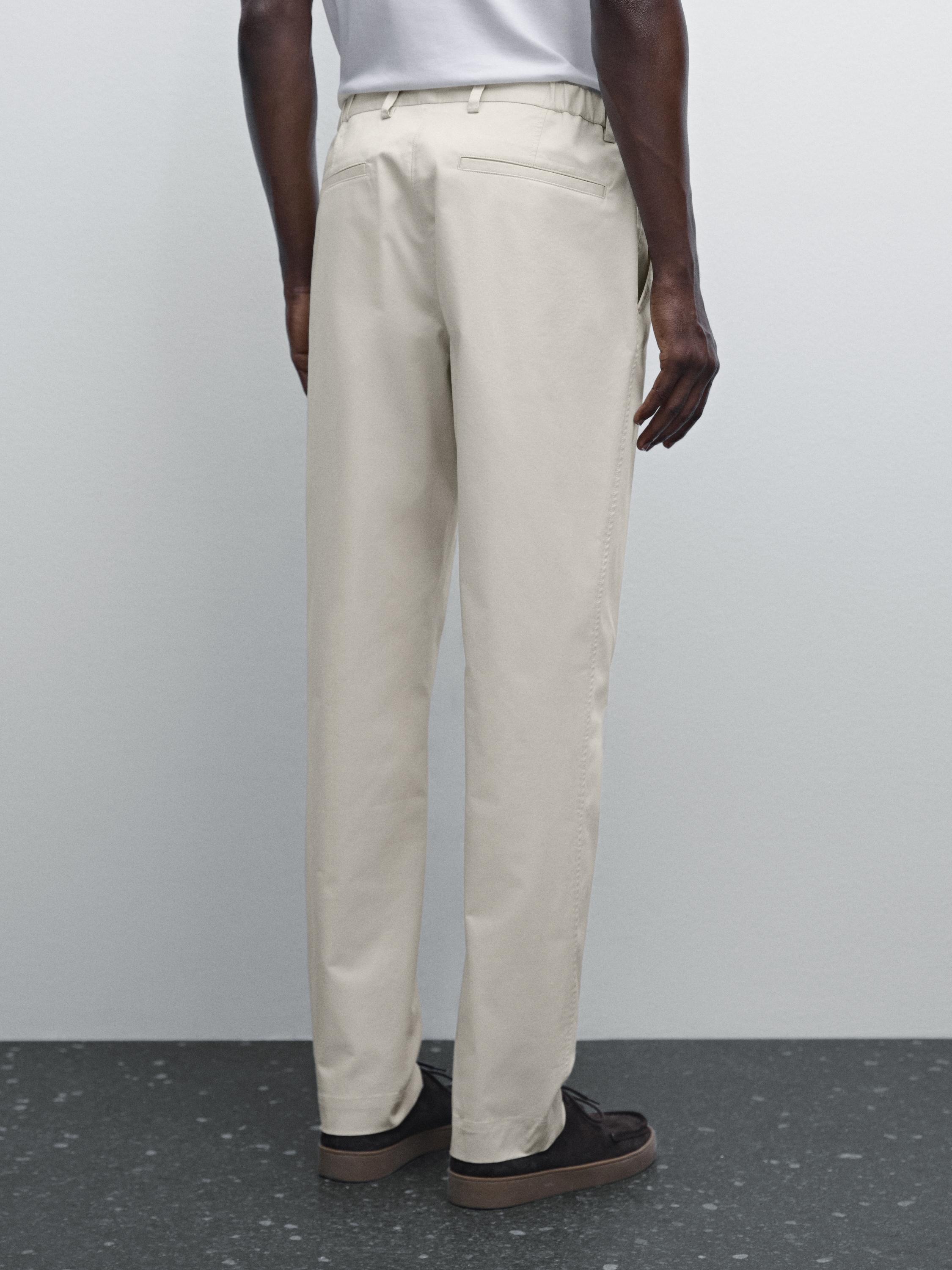 Cotton blend slim fit trousers