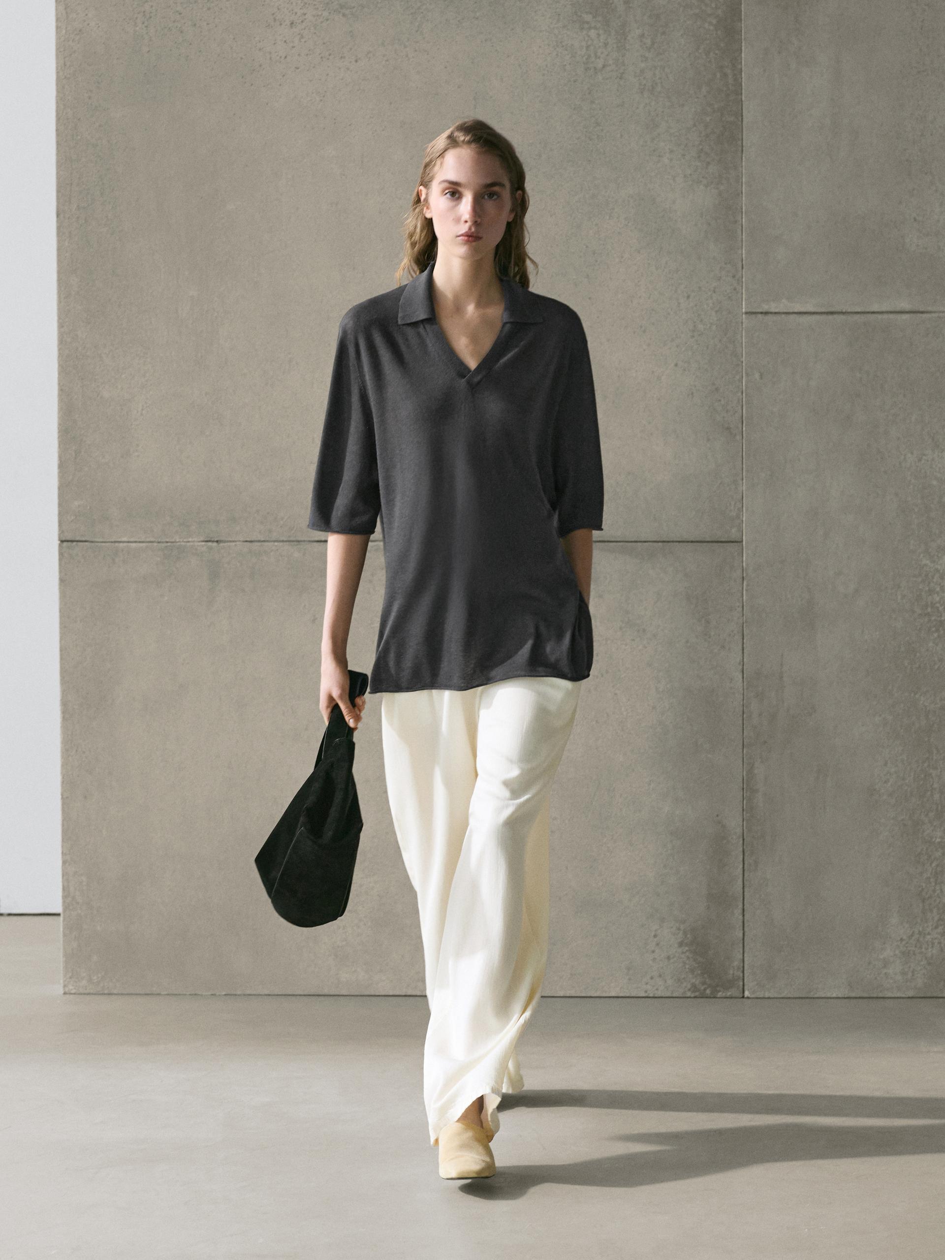 Maglia Oversize In Lana E Seta - Piombo - S - Massimo Dutti - Femminile