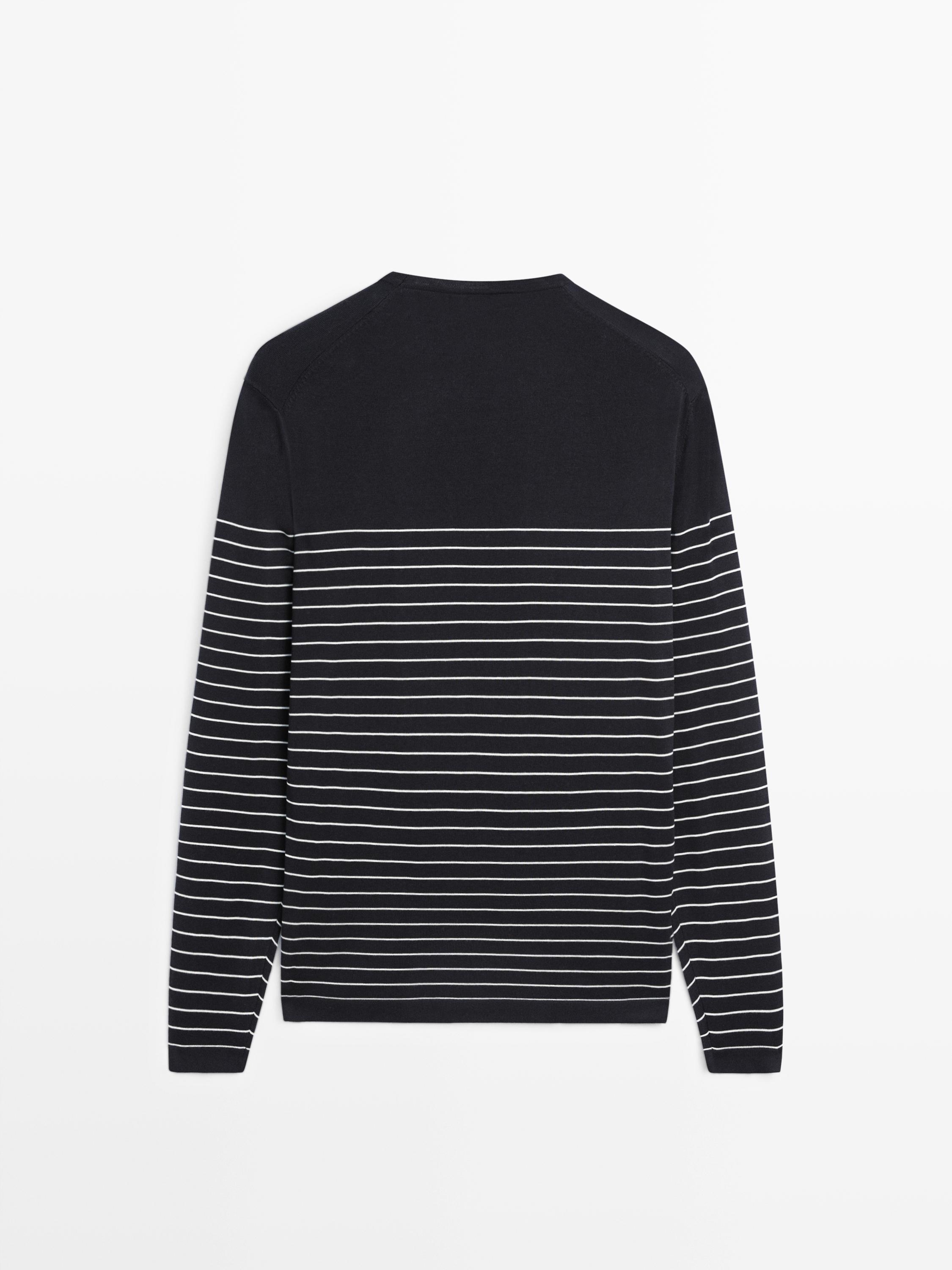 Striped crew neck sweater — NAVY BLUE