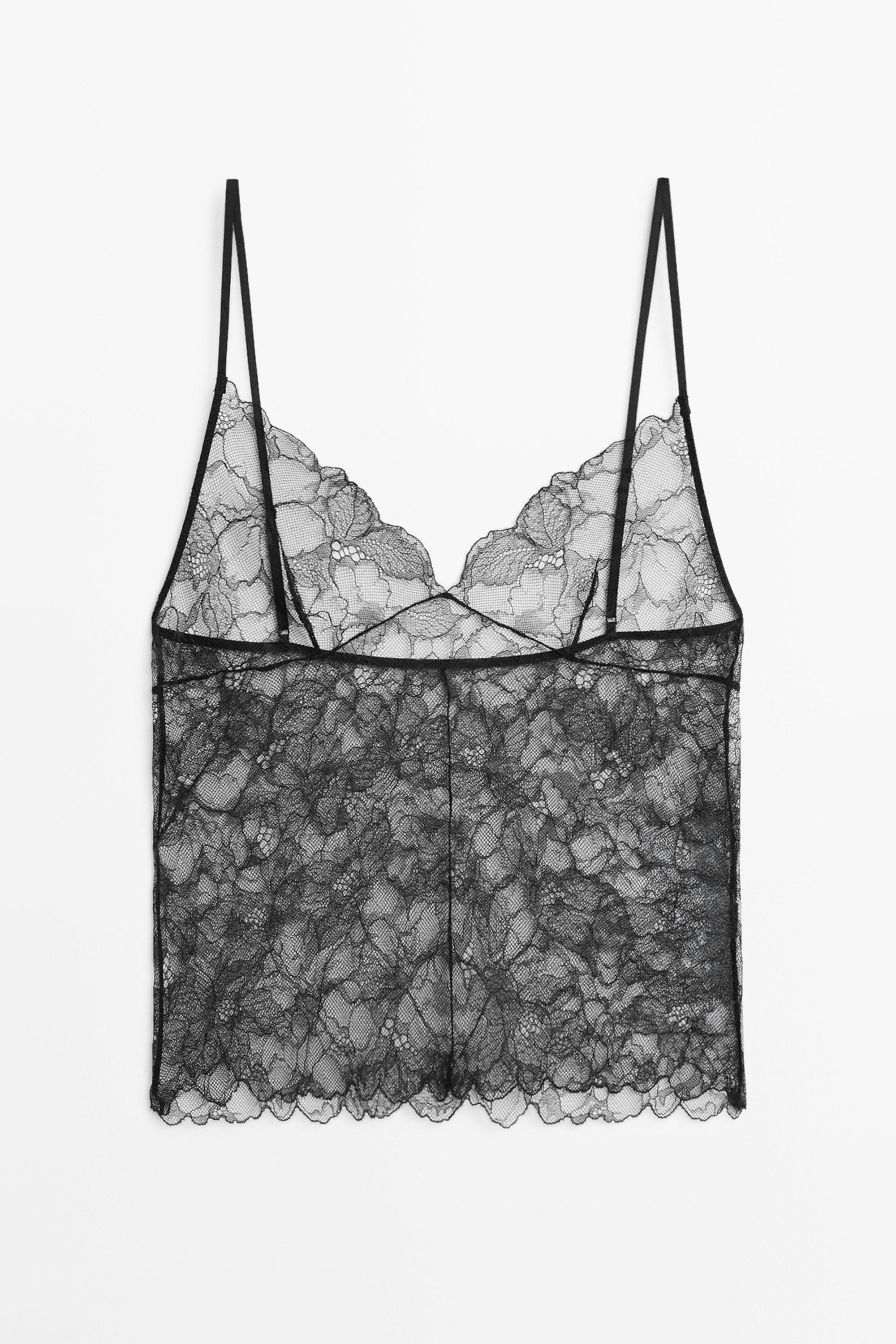 Transparent lace camisole top — BLACK
