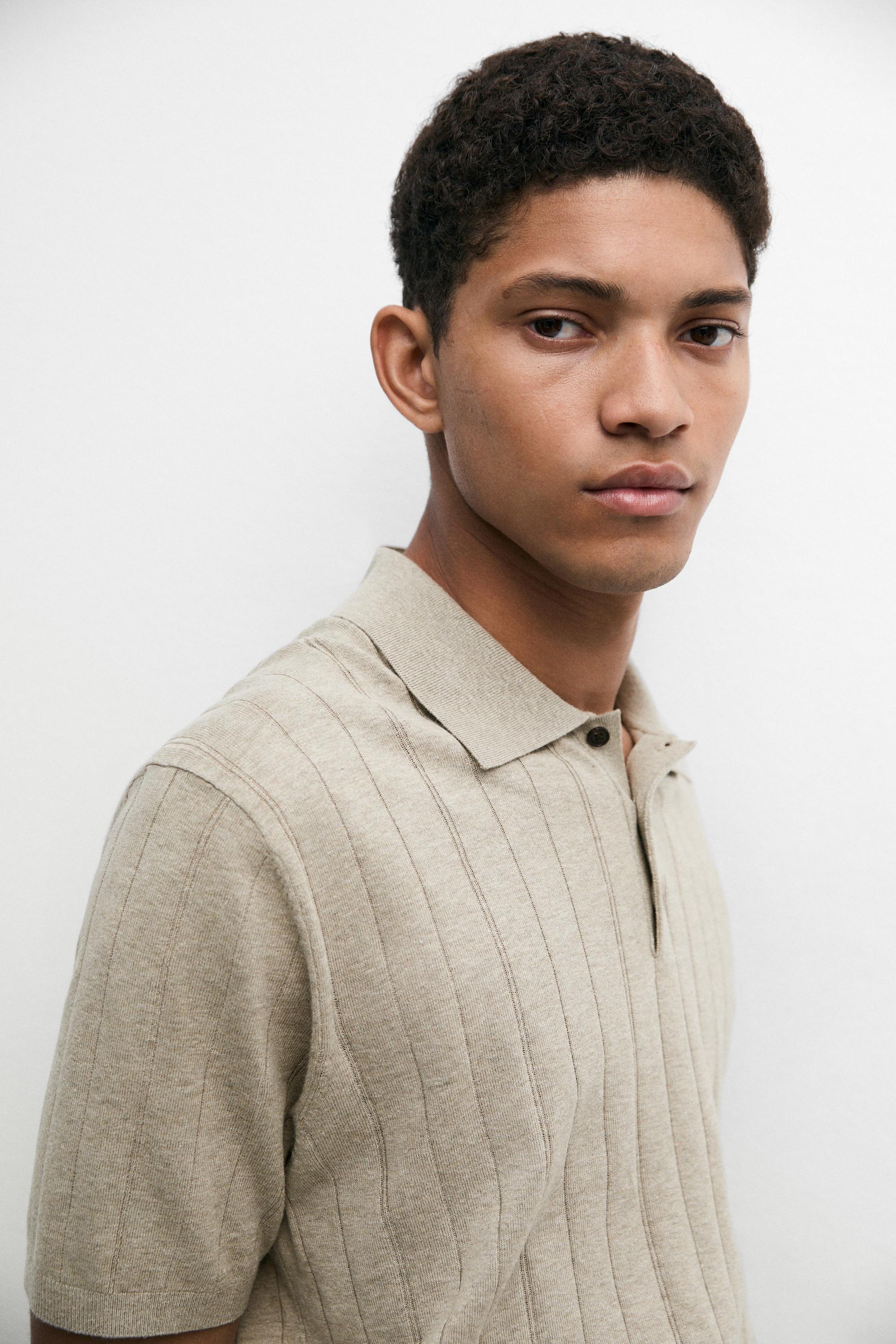 Knit cotton blend polo shirt with short sleeves — Washed