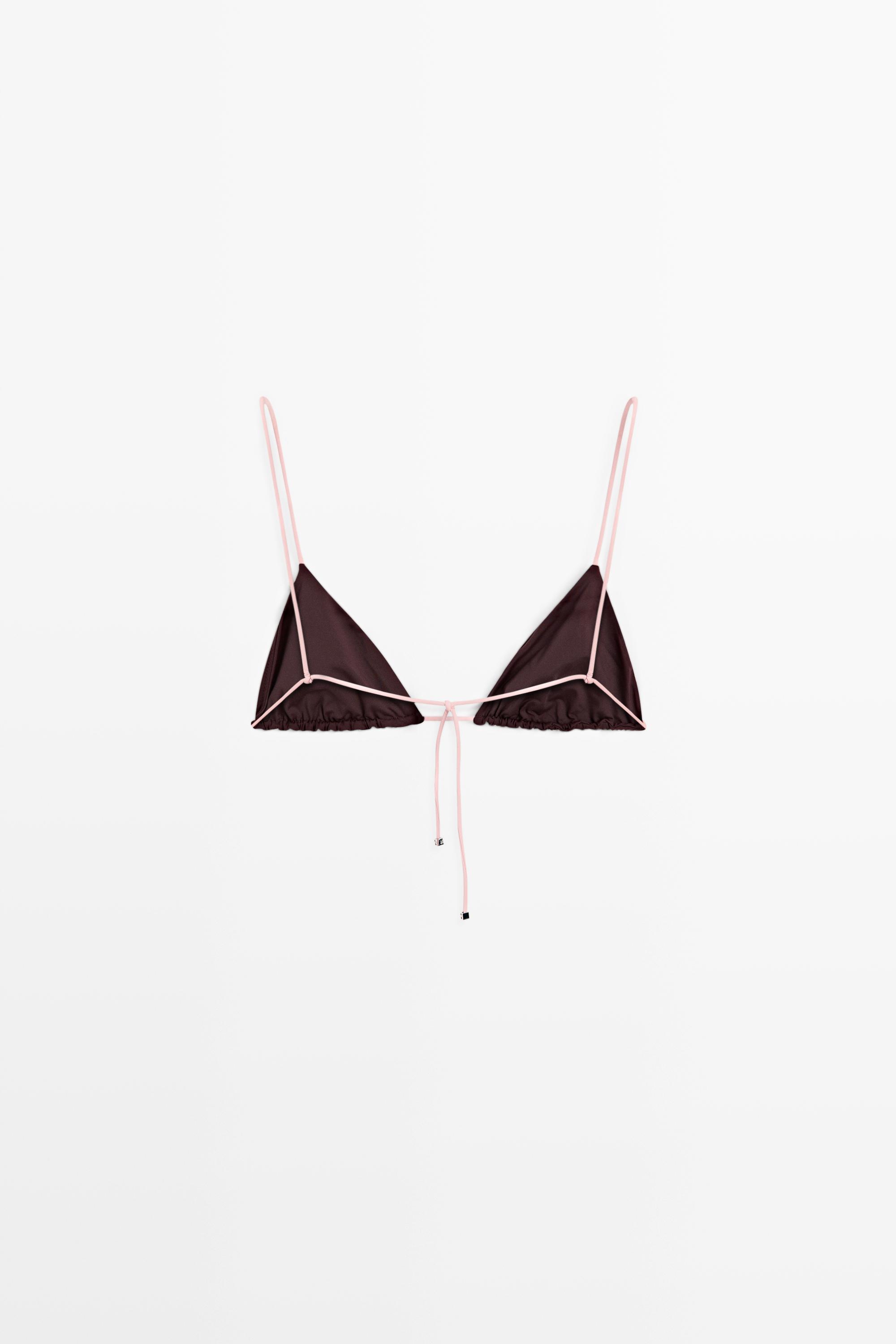 Contrast tie triangle bikini top — PALE PINK