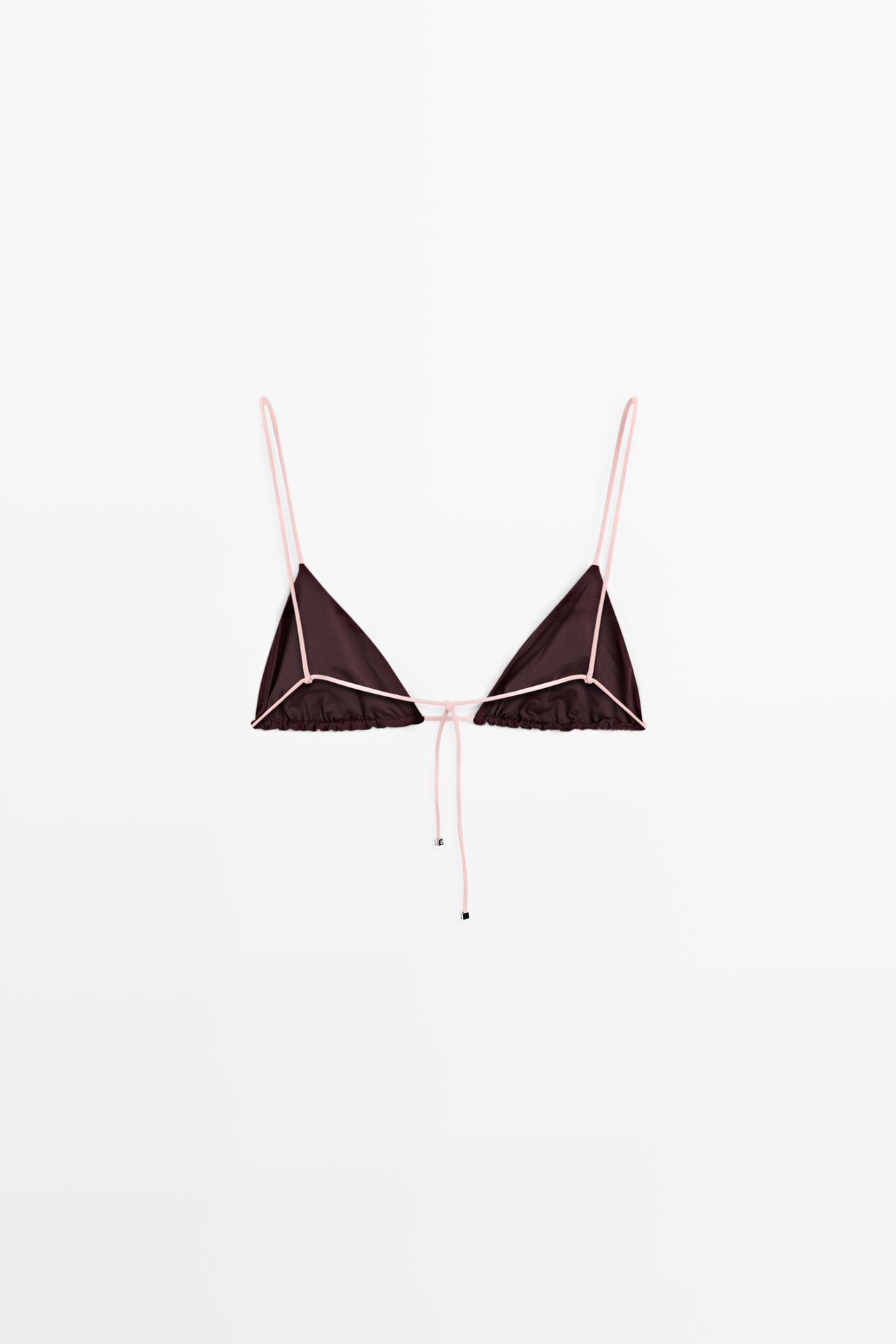 Contrast tie triangle bikini top — PALE PINK