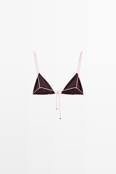 Contrast tie triangle bikini top — PALE PINK 4
