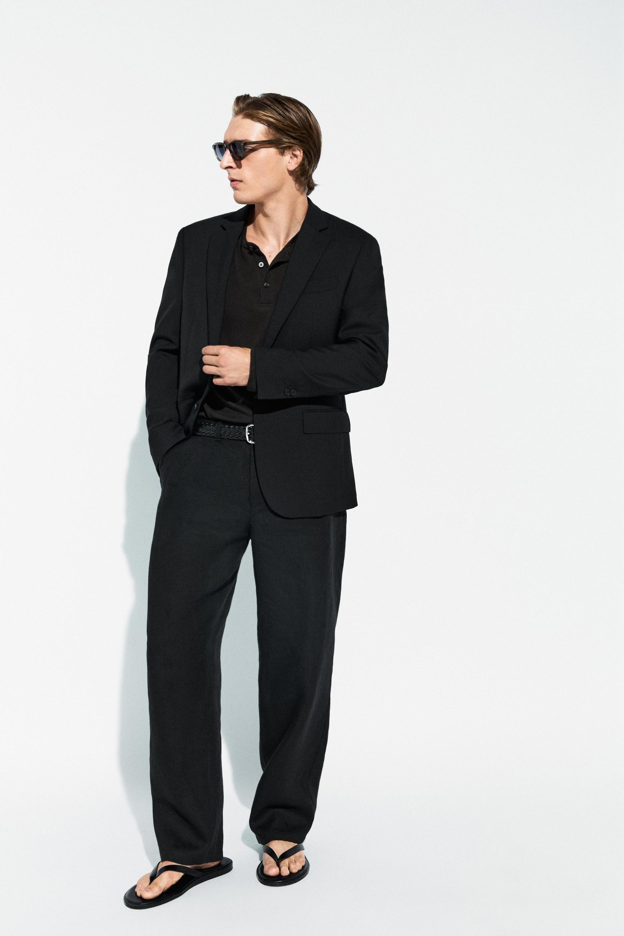 100% linen pants with dart detail — BLACK