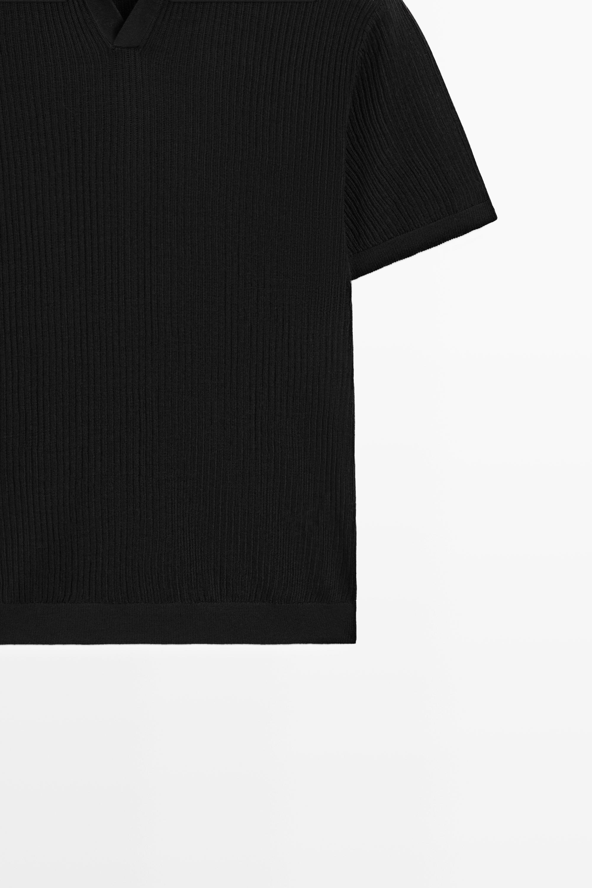Wool blend short sleeve knit polo — BLACK
