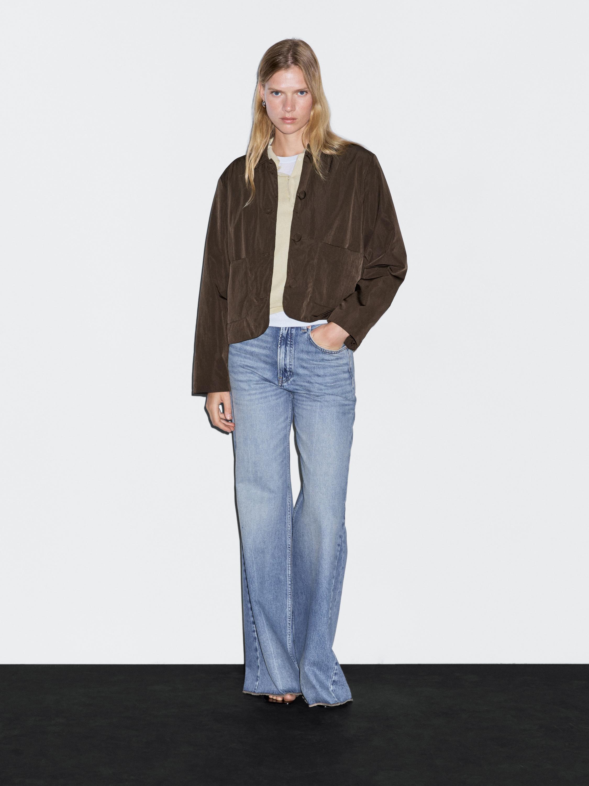 Cropped puffer jacket with covered buttons