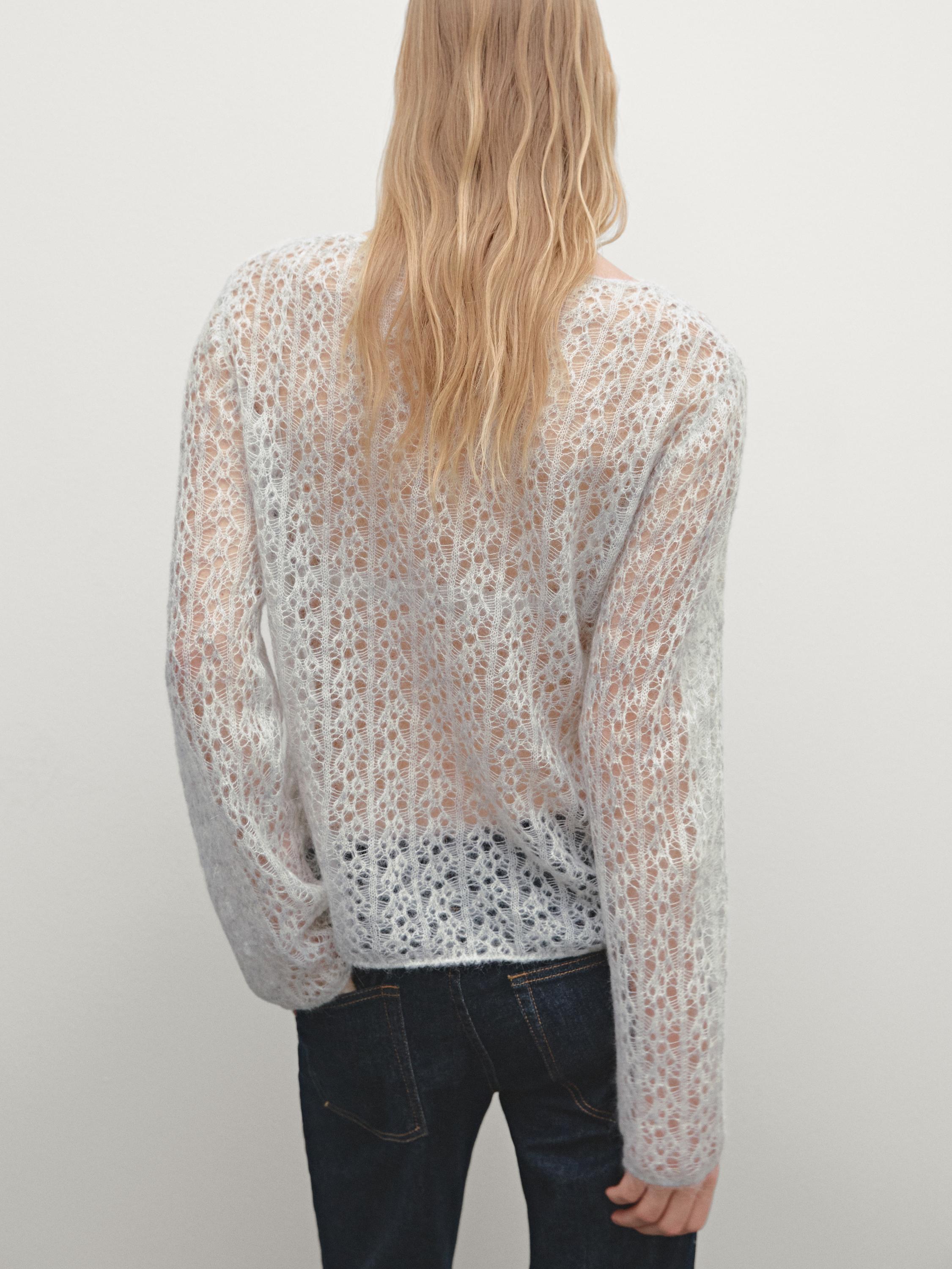 Cutwork wool blend sweater
