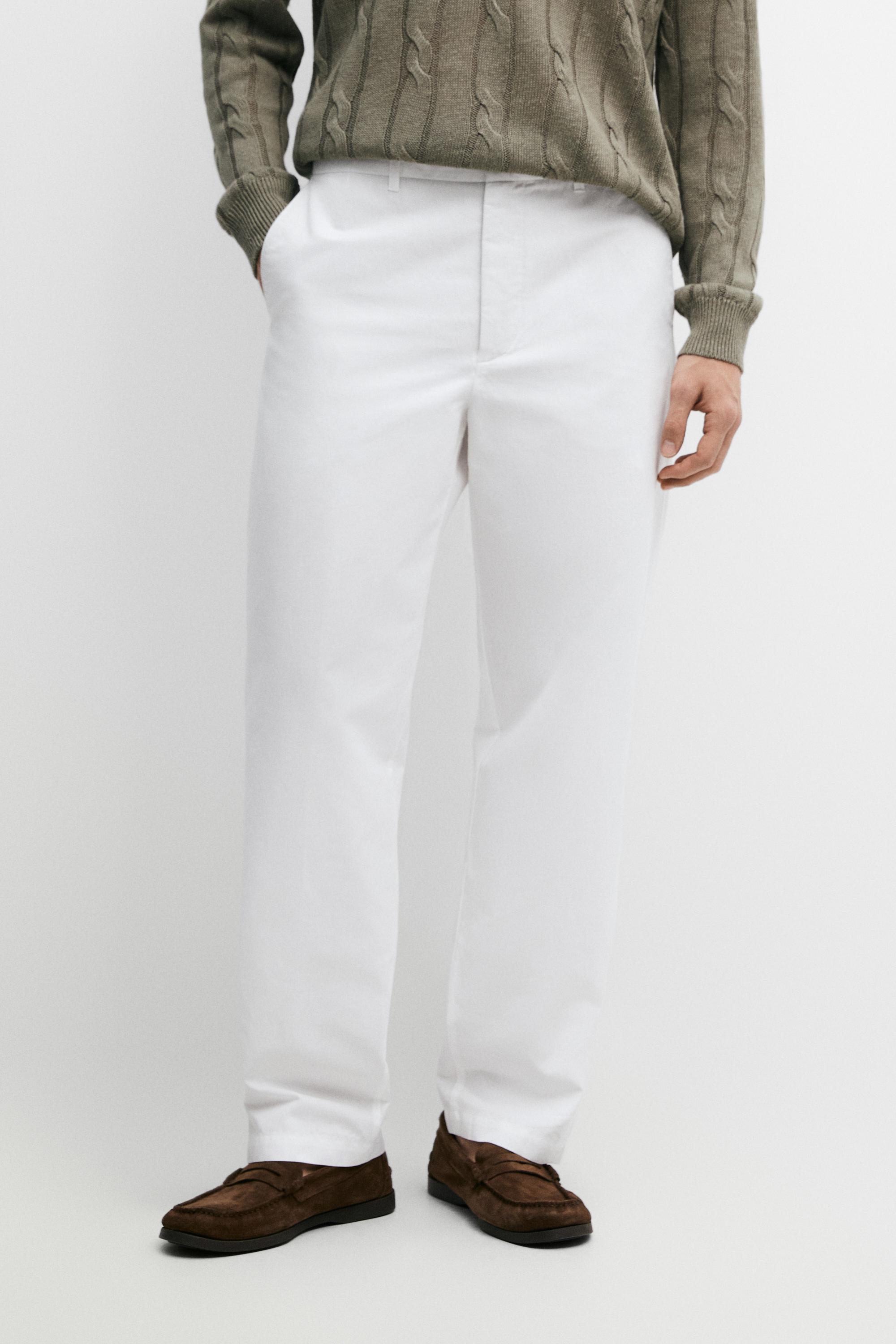 Cotton and linen barrel fit poplin trousers — WHITE