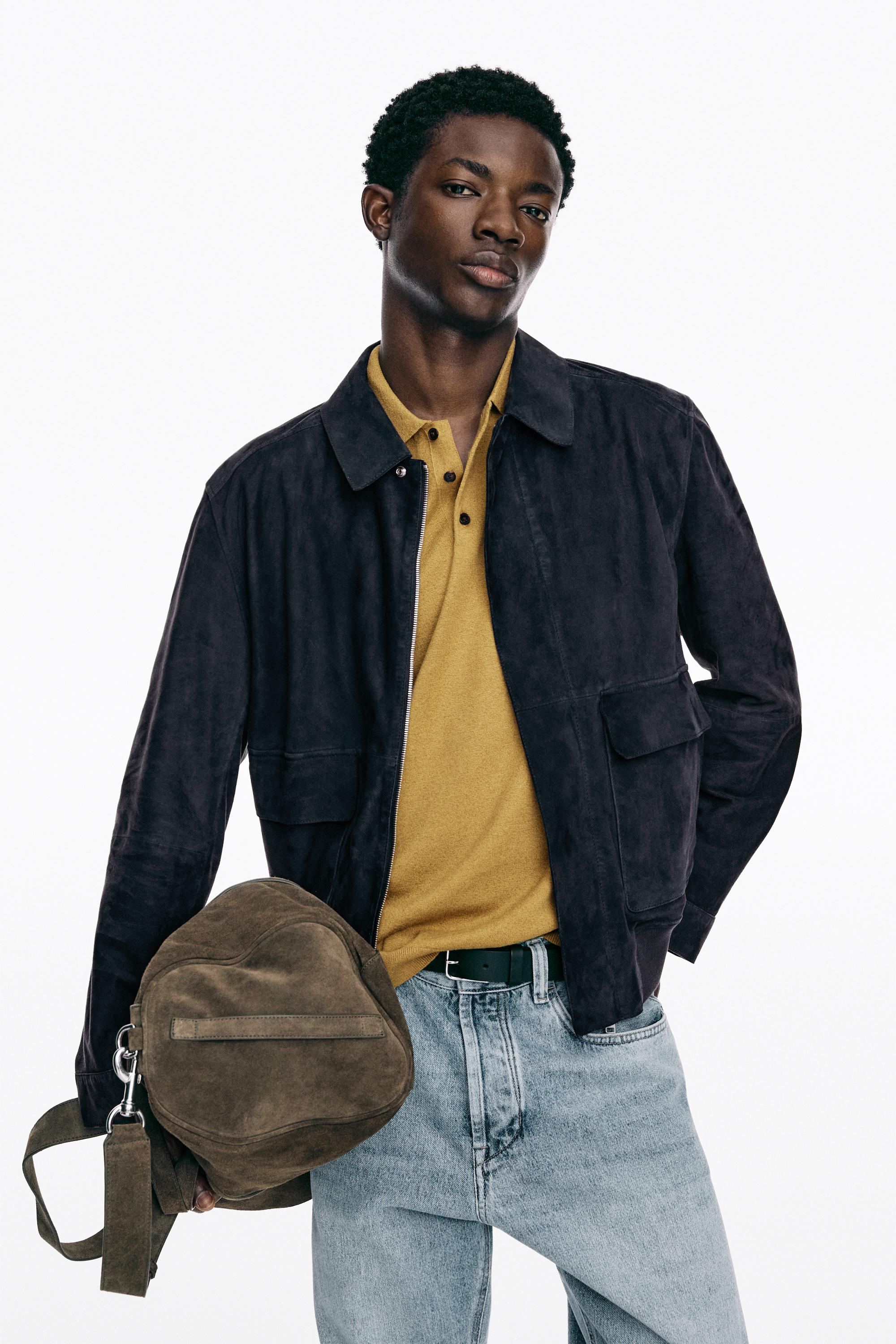 Suede leather jacket with pockets — BLUE