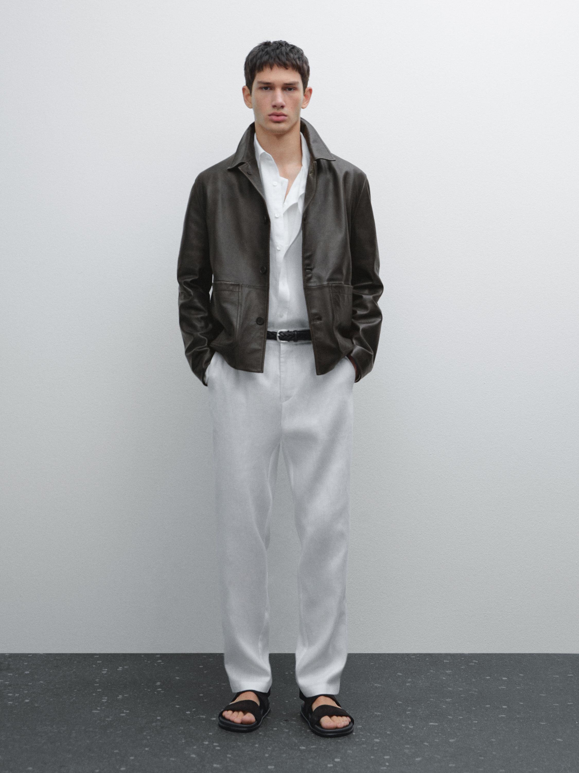 100% linen tapered fit trousers