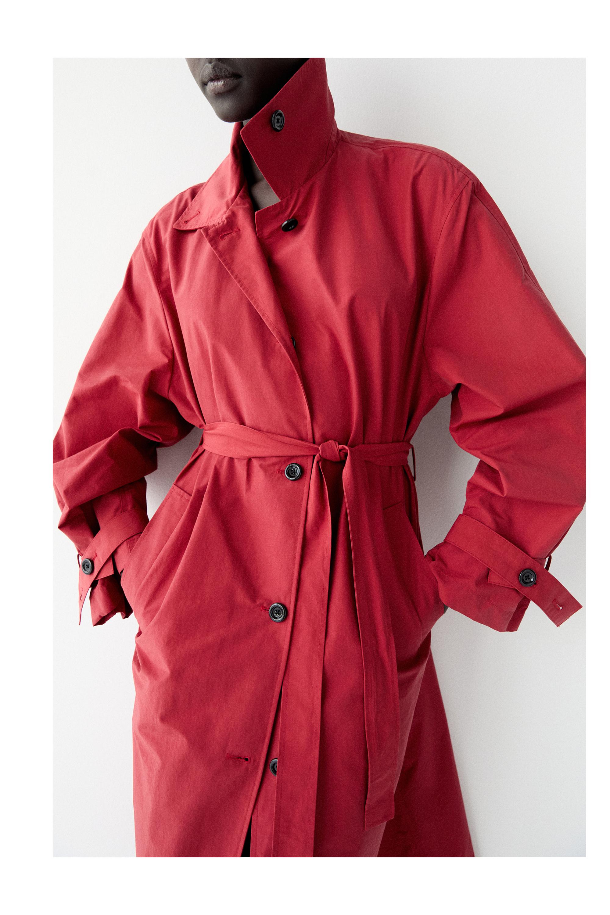 Technical cotton trench coat — RED
