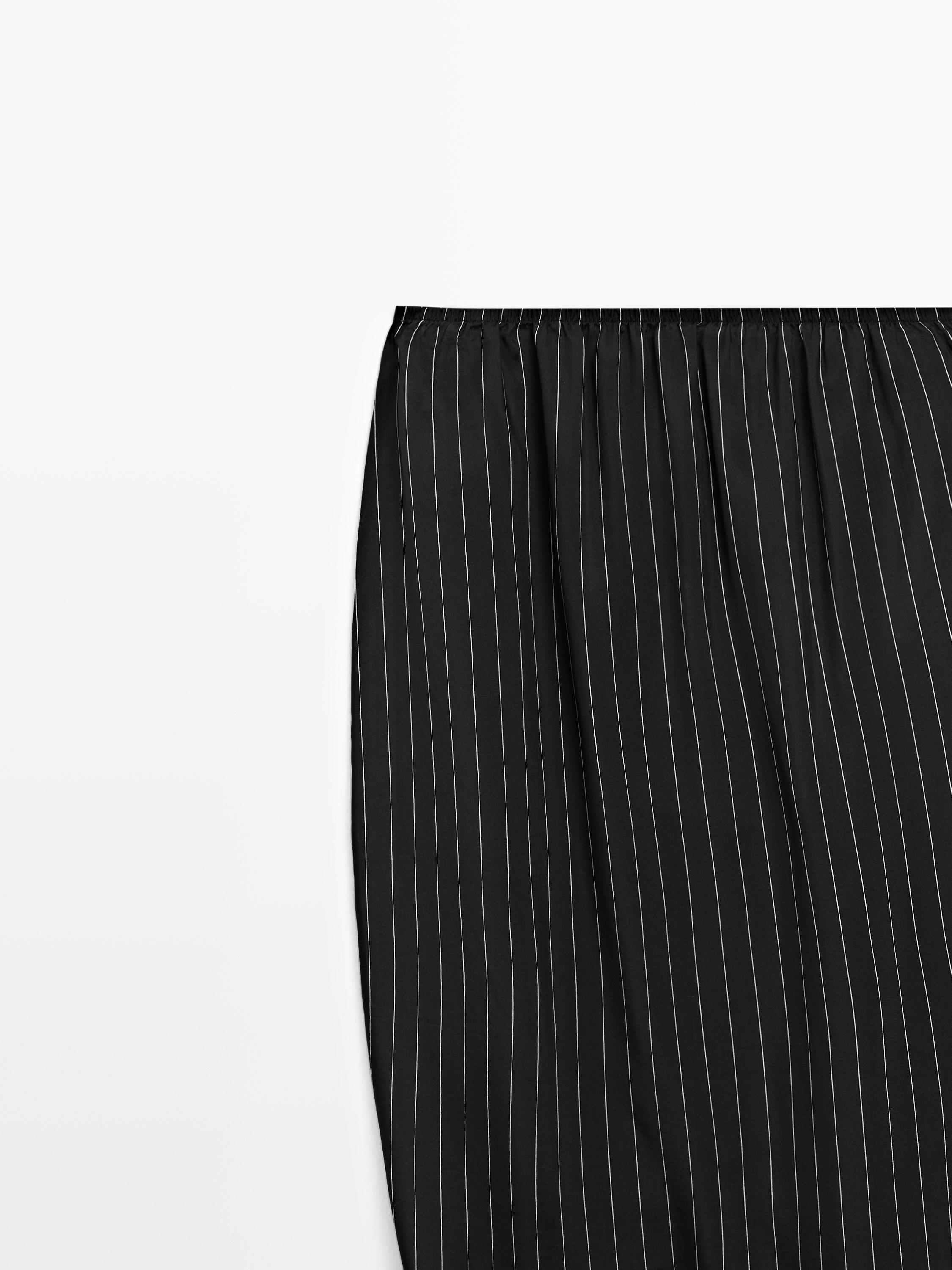 Striped midi skirt with gathered detail - STUDIO — BLACK