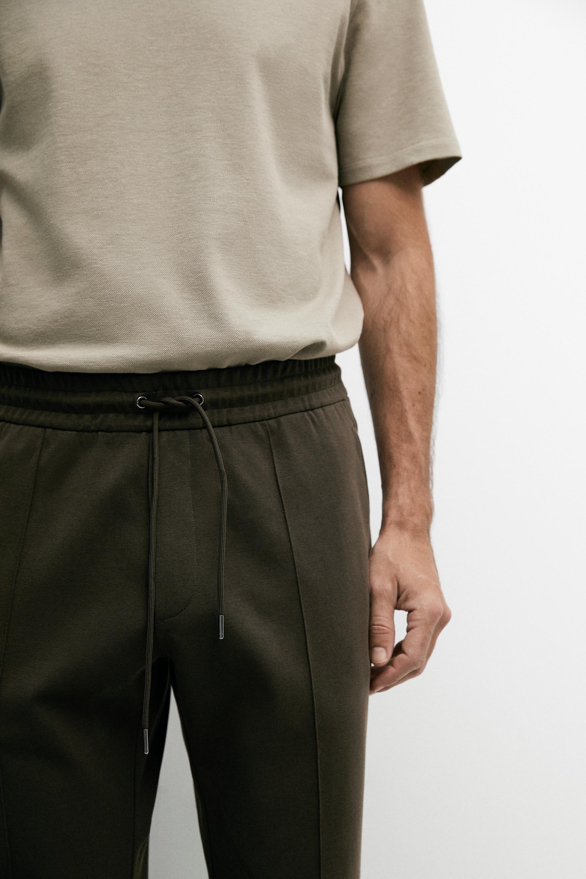 Cotton blend jogger fit trousers — DARK KHAKI