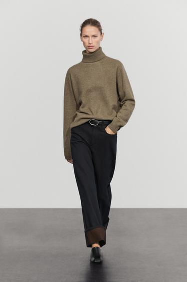 Wool blend turtleneck knit sweater — GREENISH 1