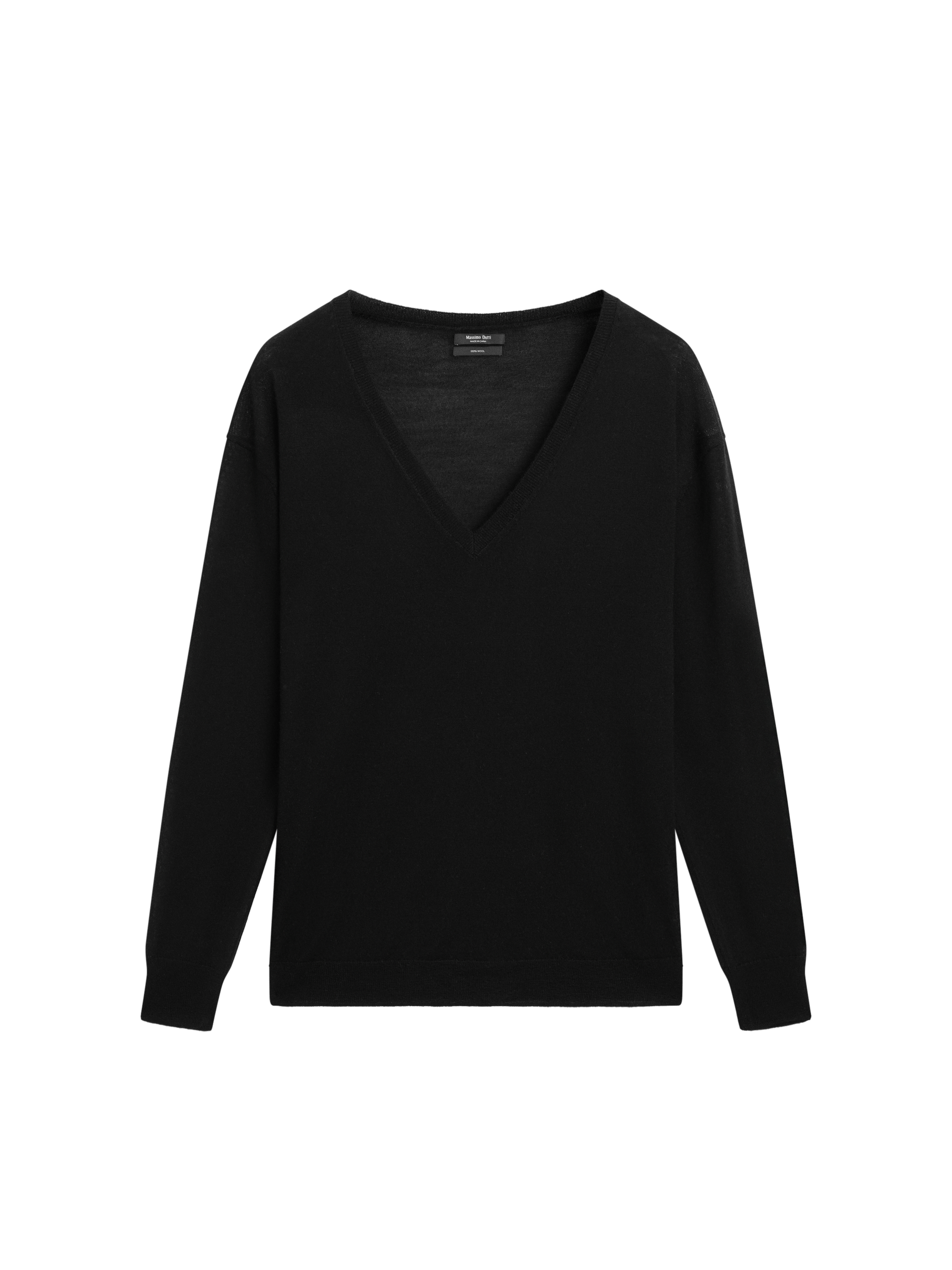 Massimo Dutti %100 yün V yaka triko kazak görsel 5