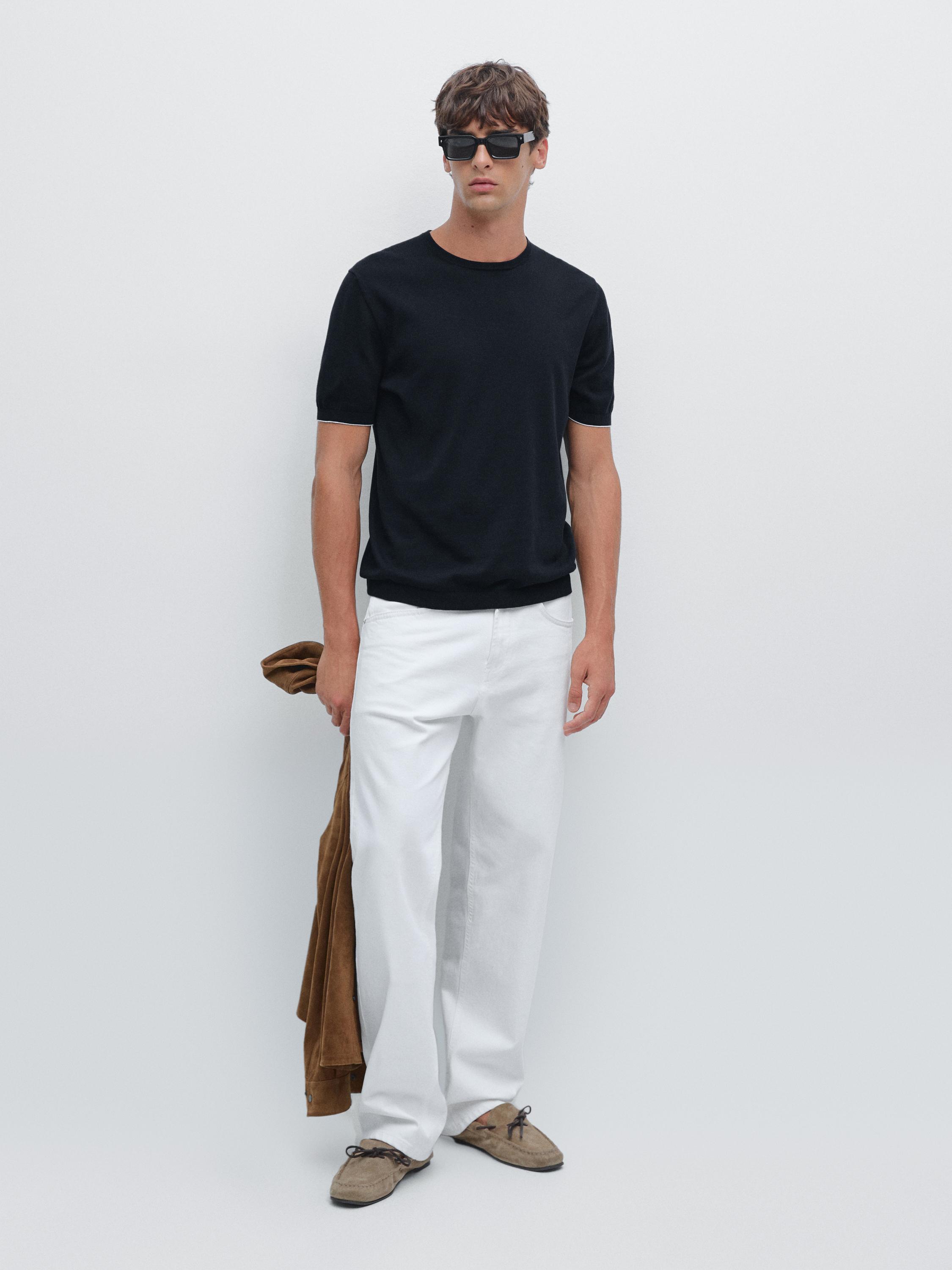 Short sleeve knit T-shirt with colour detail