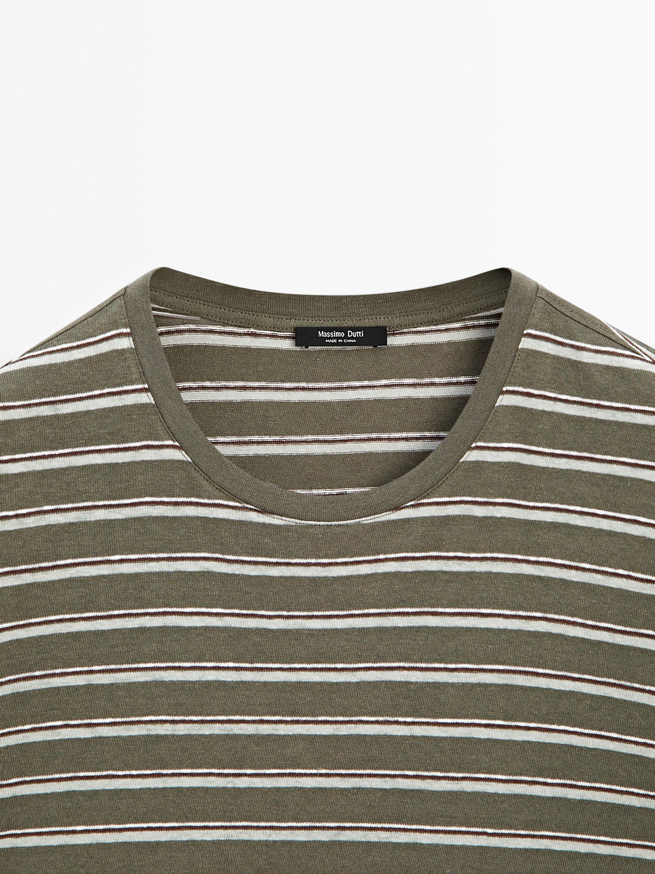 Striped cotton and linen t-shirt