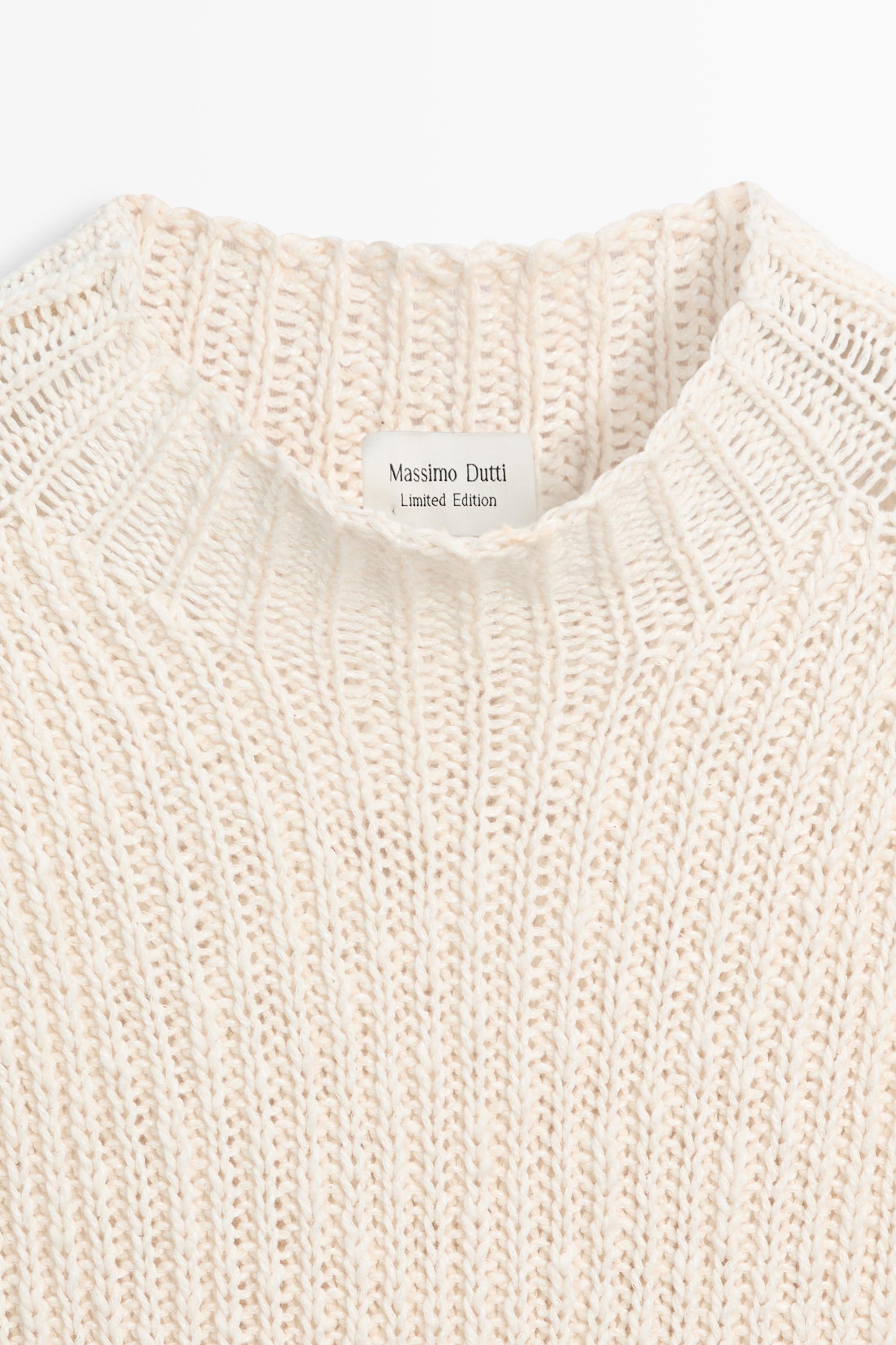 Linen blend openwork mock turtleneck top - LIMITED EDITION — CREAM