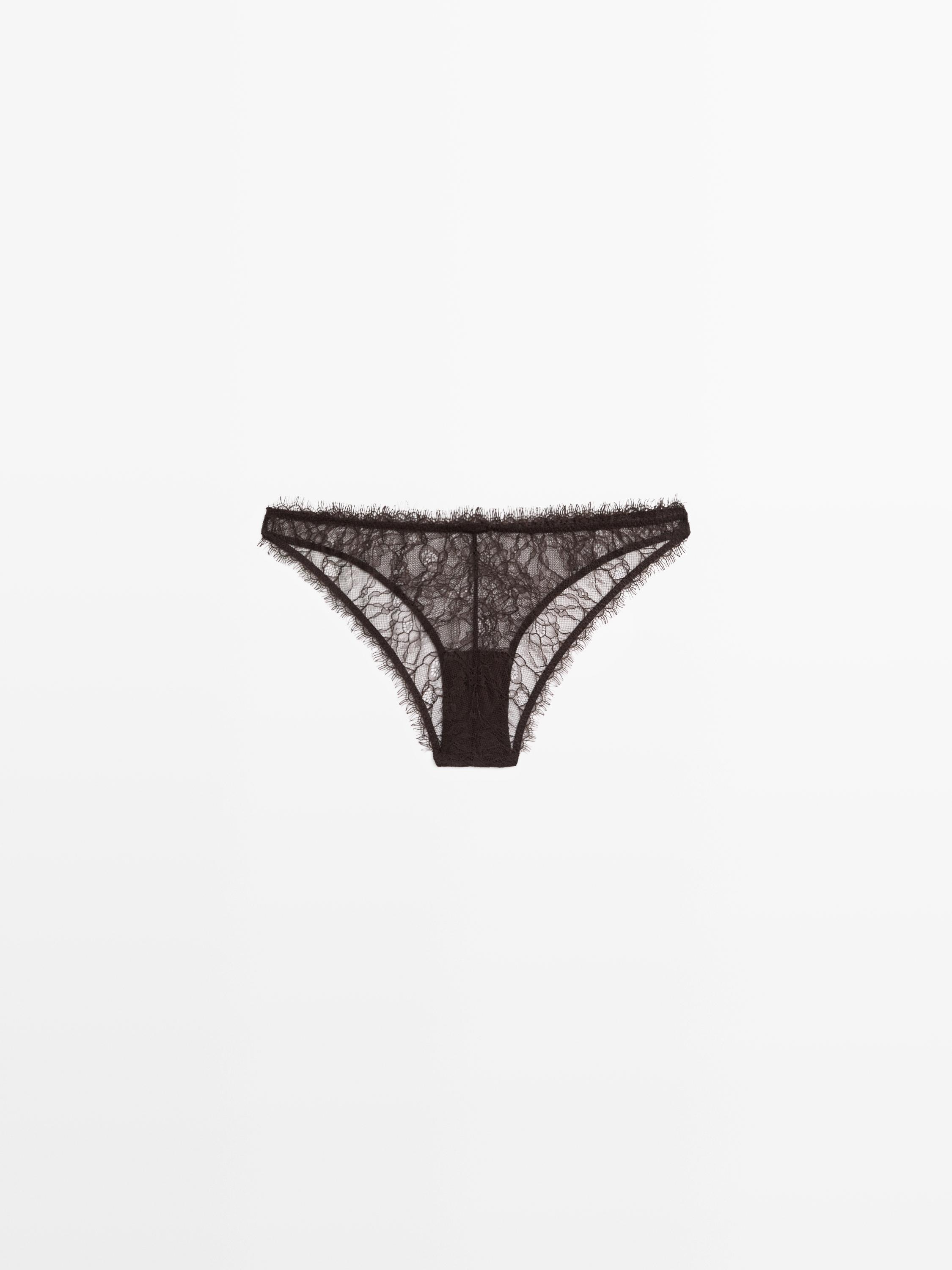 Floral lace briefs — BROWN