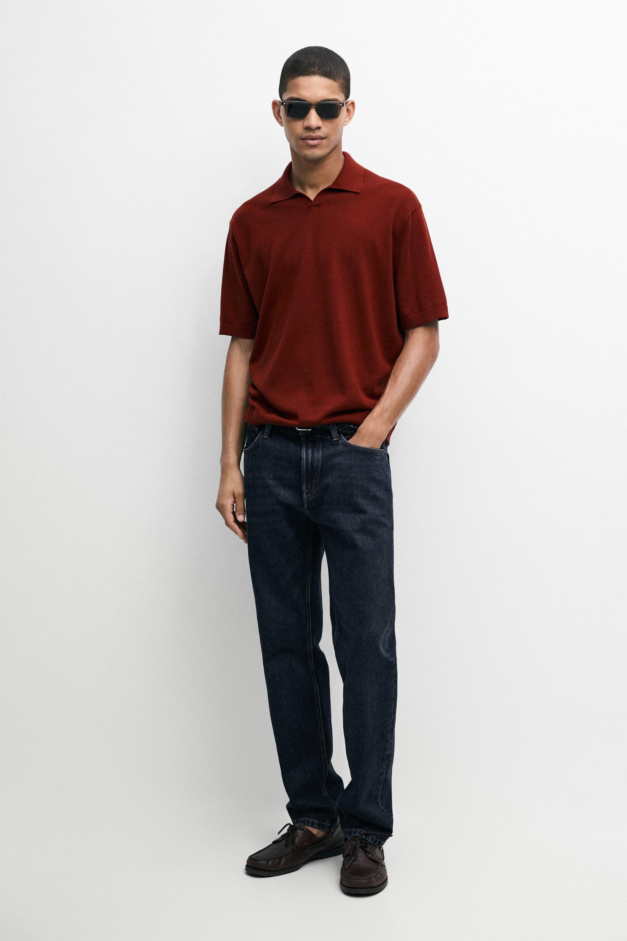 100% cotton V-neck knit polo — COPPER