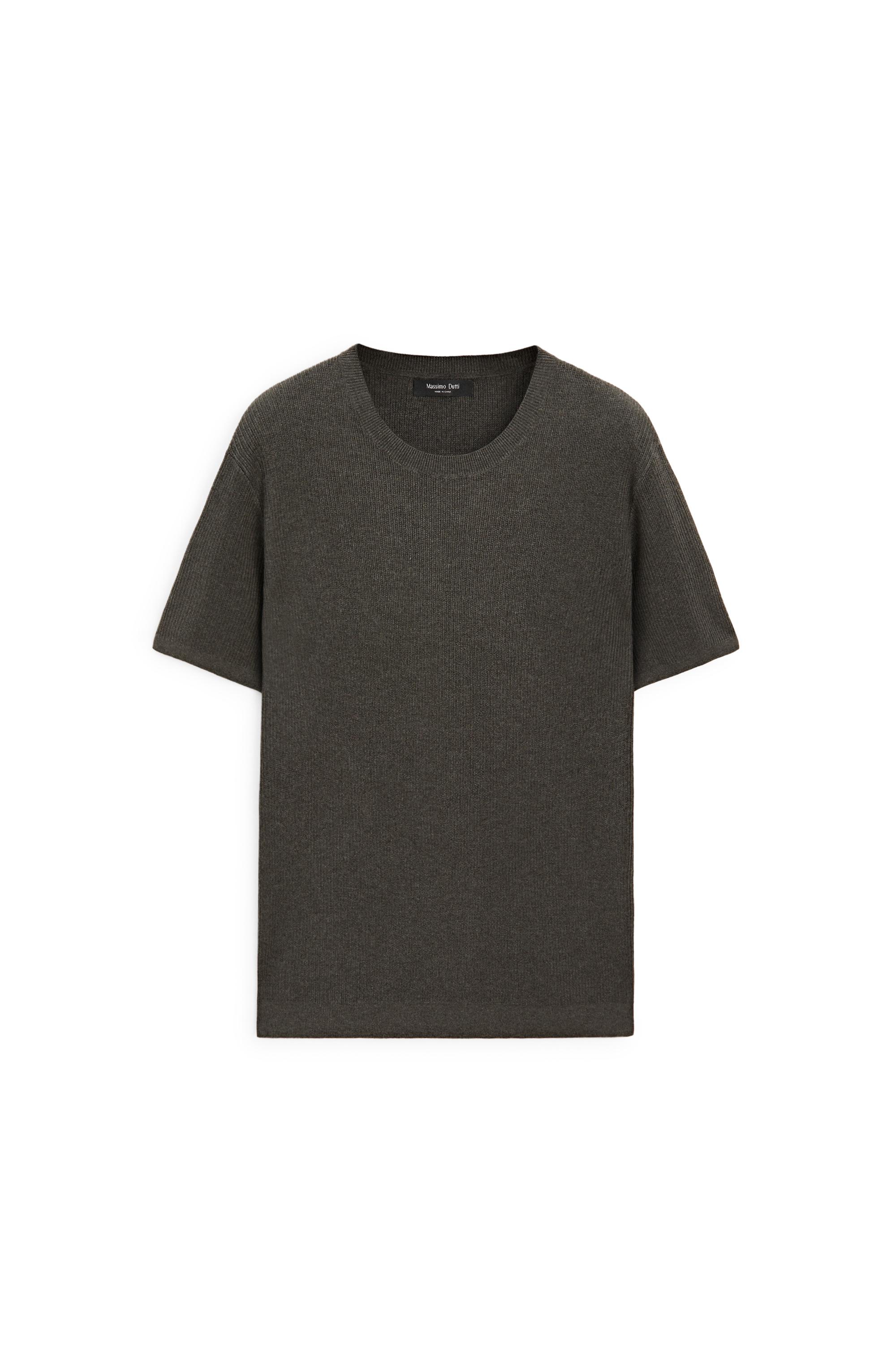 Short sleeve knit cotton blend sweater — CHARCOAL