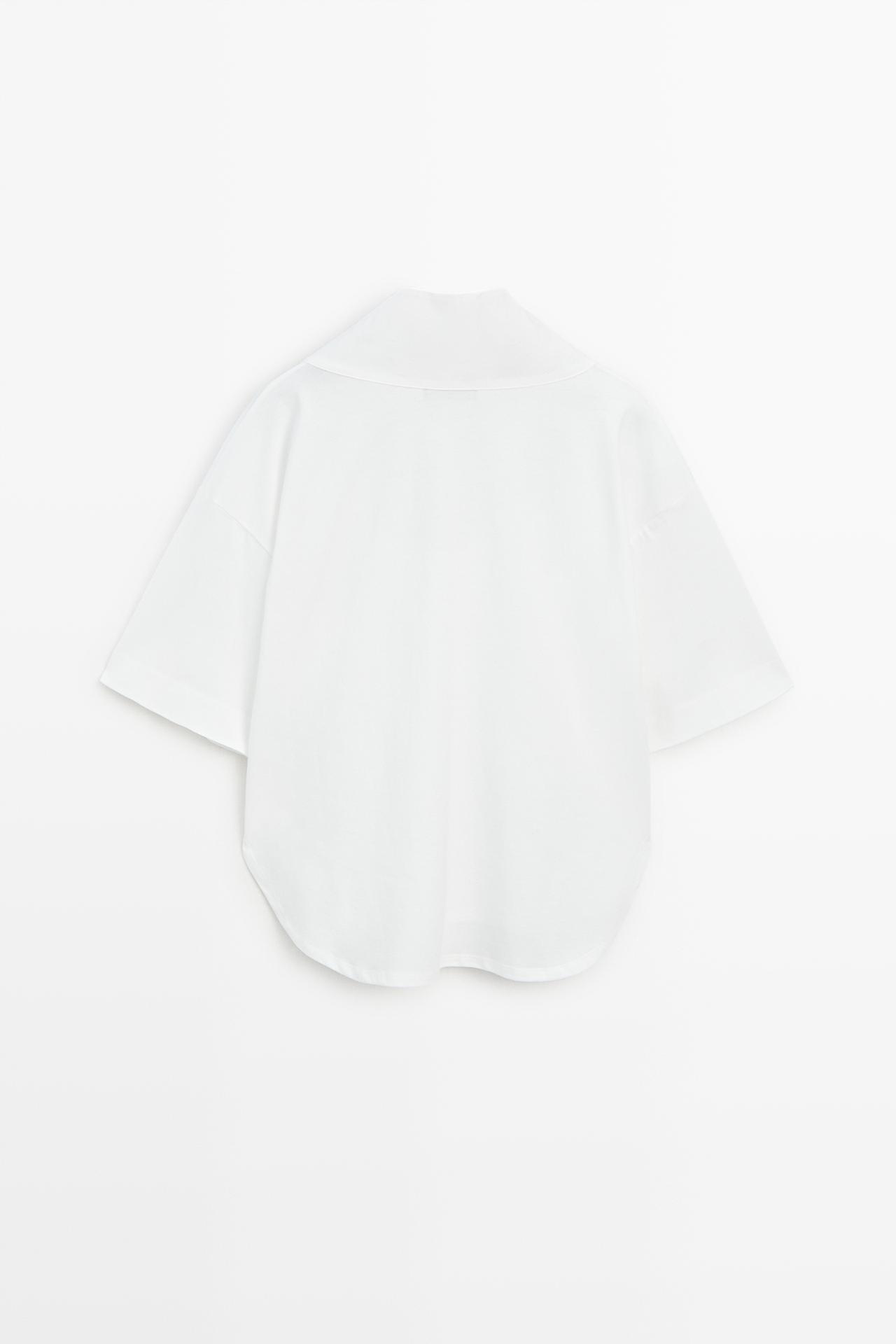 Short sleeve cotton blouse with open neck — Off white