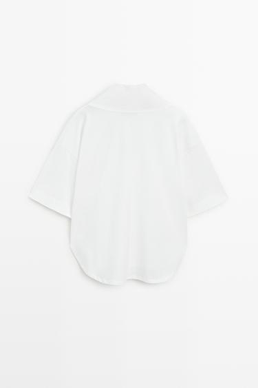 Short sleeve cotton blouse with open neck — Off white 6