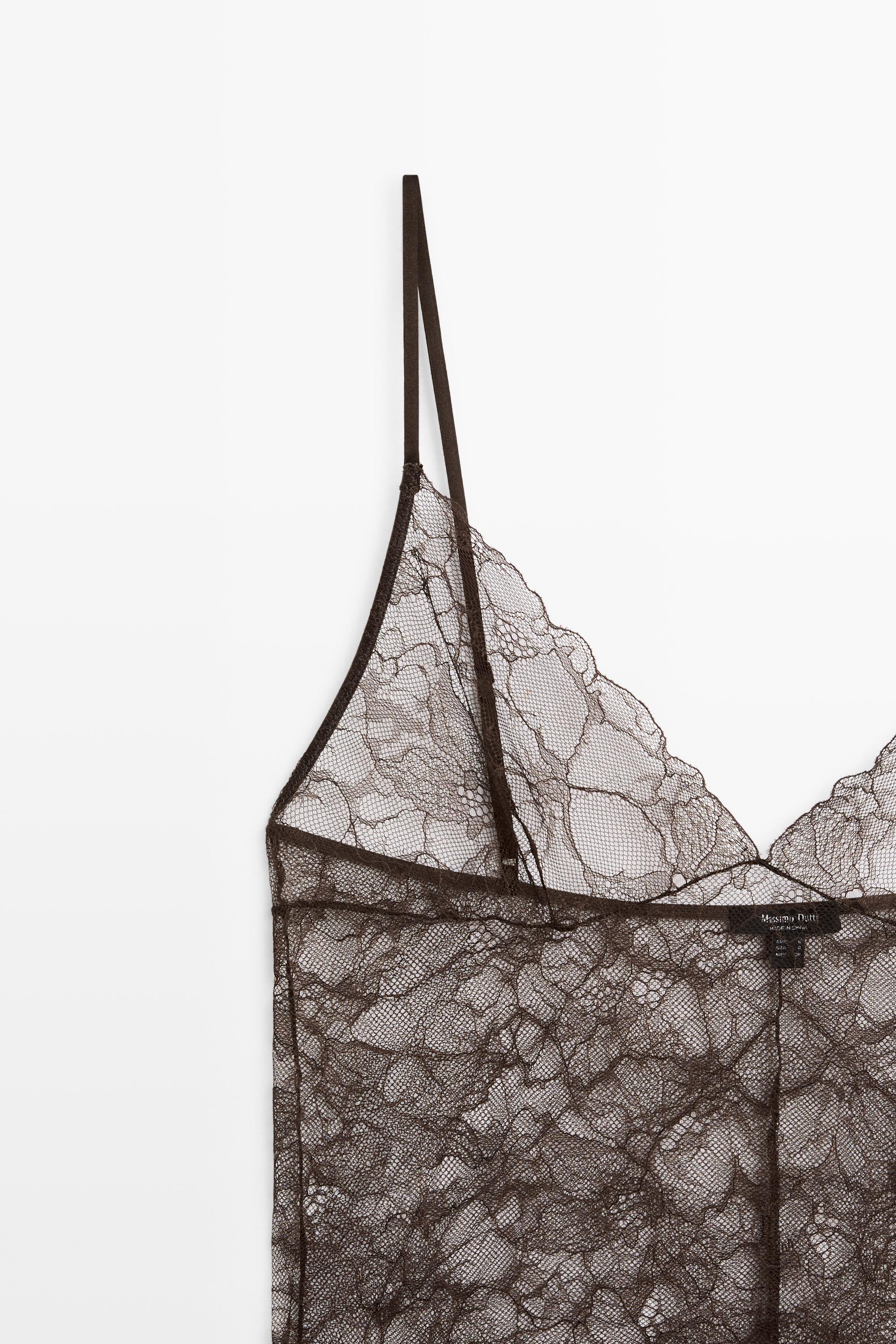 Transparent lace camisole top — BROWN