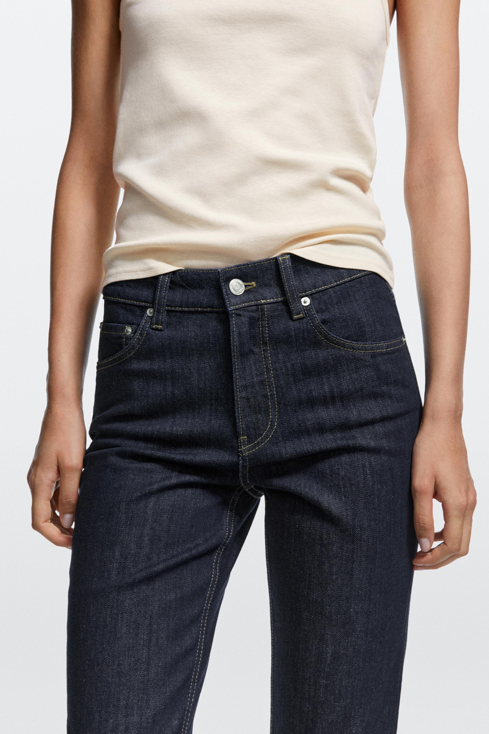 Mid-waist slim fit cropped jeans — DARK BLUE