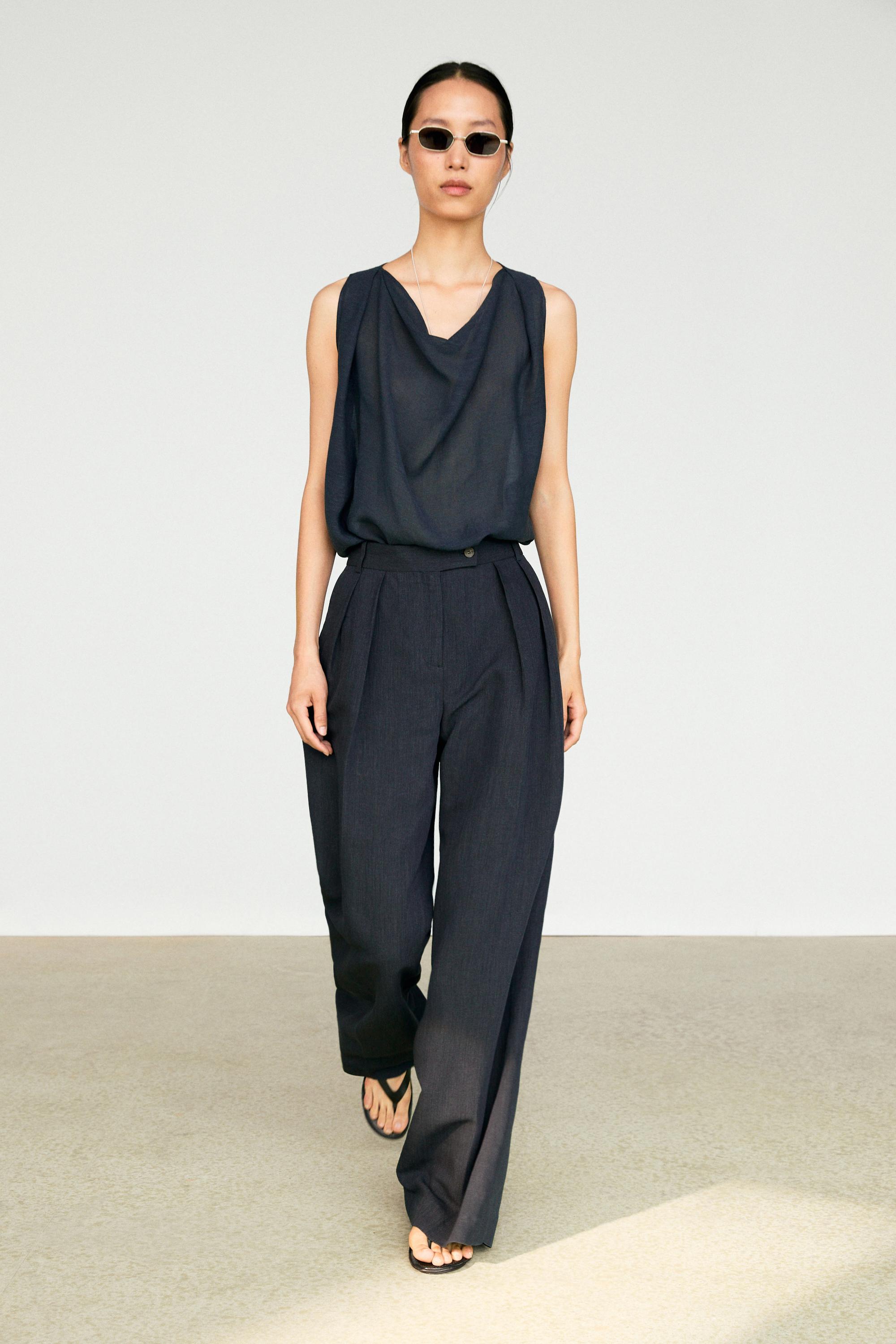 Melange linen suit pants — NAVY BLUE