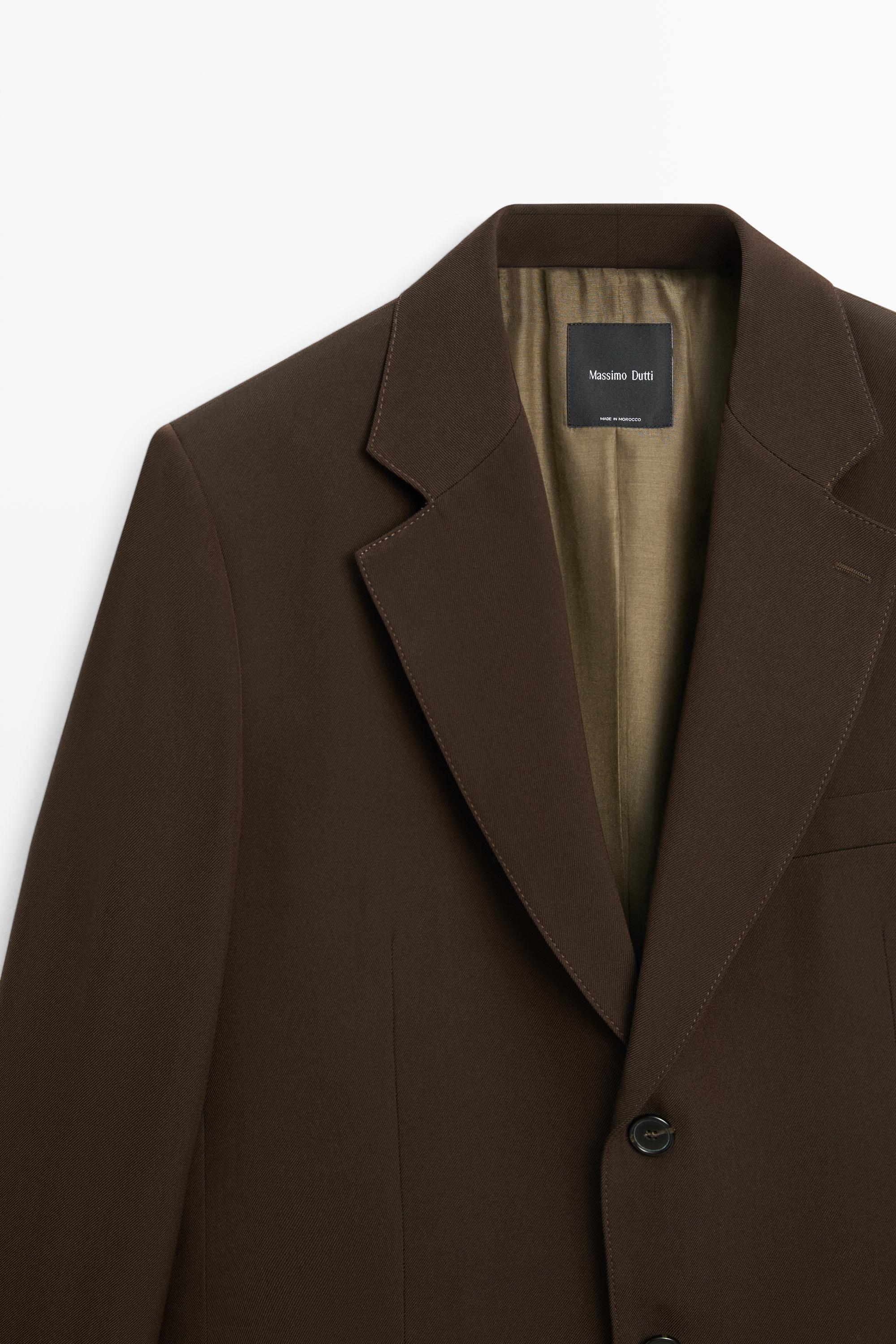 Fluid wool blend blazer total look — BROWN